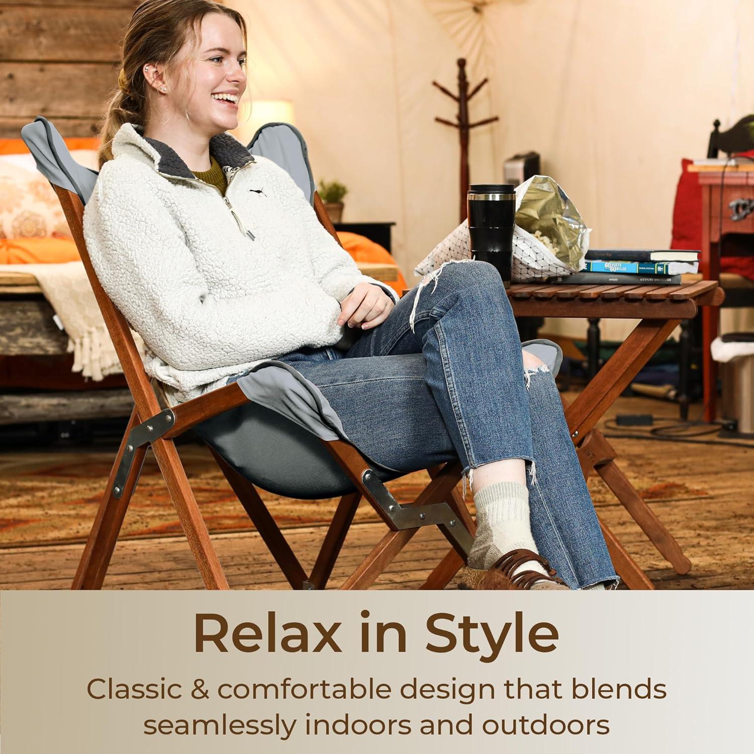 BYER OF MAINE Pangean Butterfly Chair, Easy-Fold Hardwood Sling Chair – Portable & Lightweight Beach, Camping & Patio Seat – 34″H × 23″W × 27″D in Granite