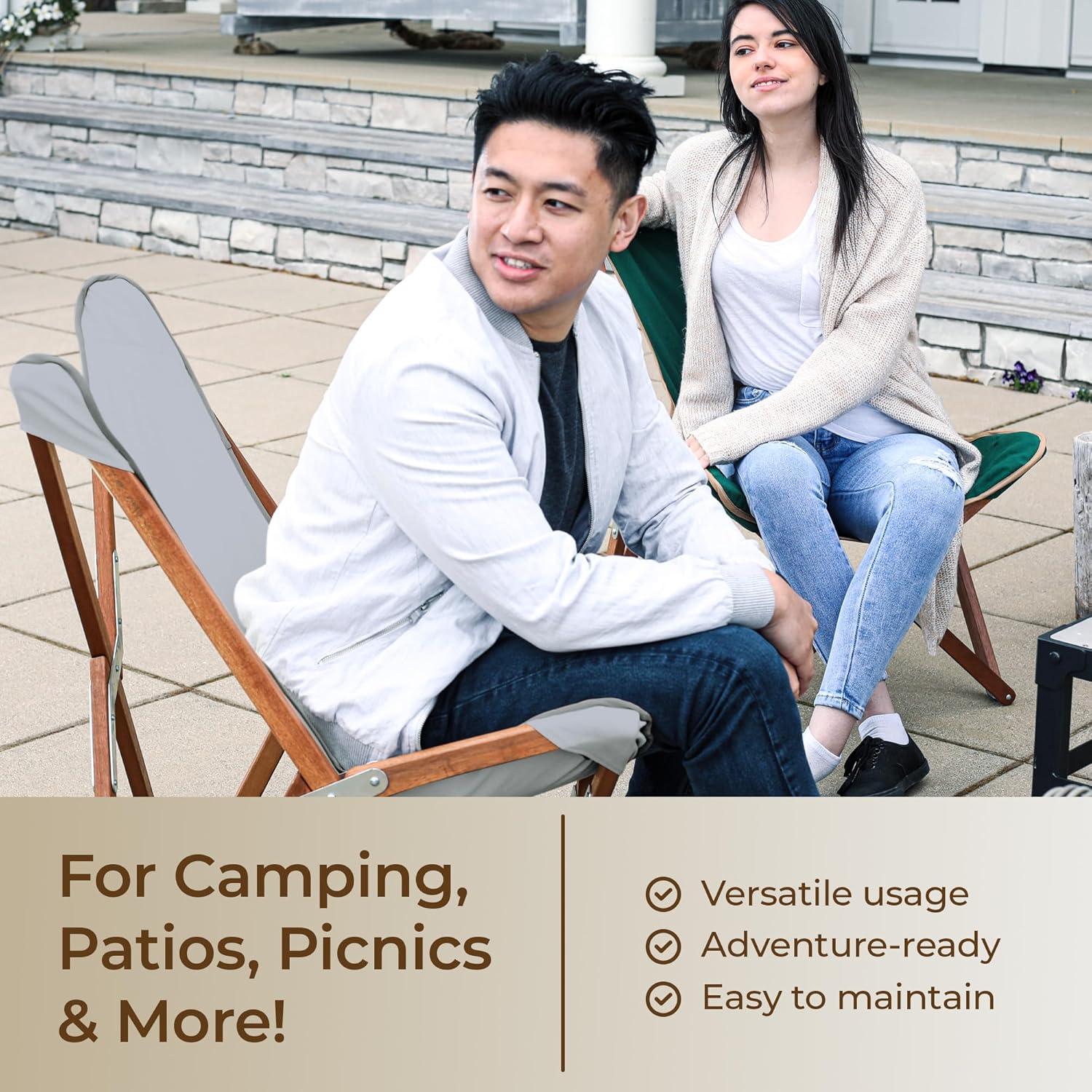 BYER OF MAINE Pangean Butterfly Chair, Easy-Fold Hardwood Sling Chair – Portable & Lightweight Beach, Camping & Patio Seat – 34″H × 23″W × 27″D in Granite