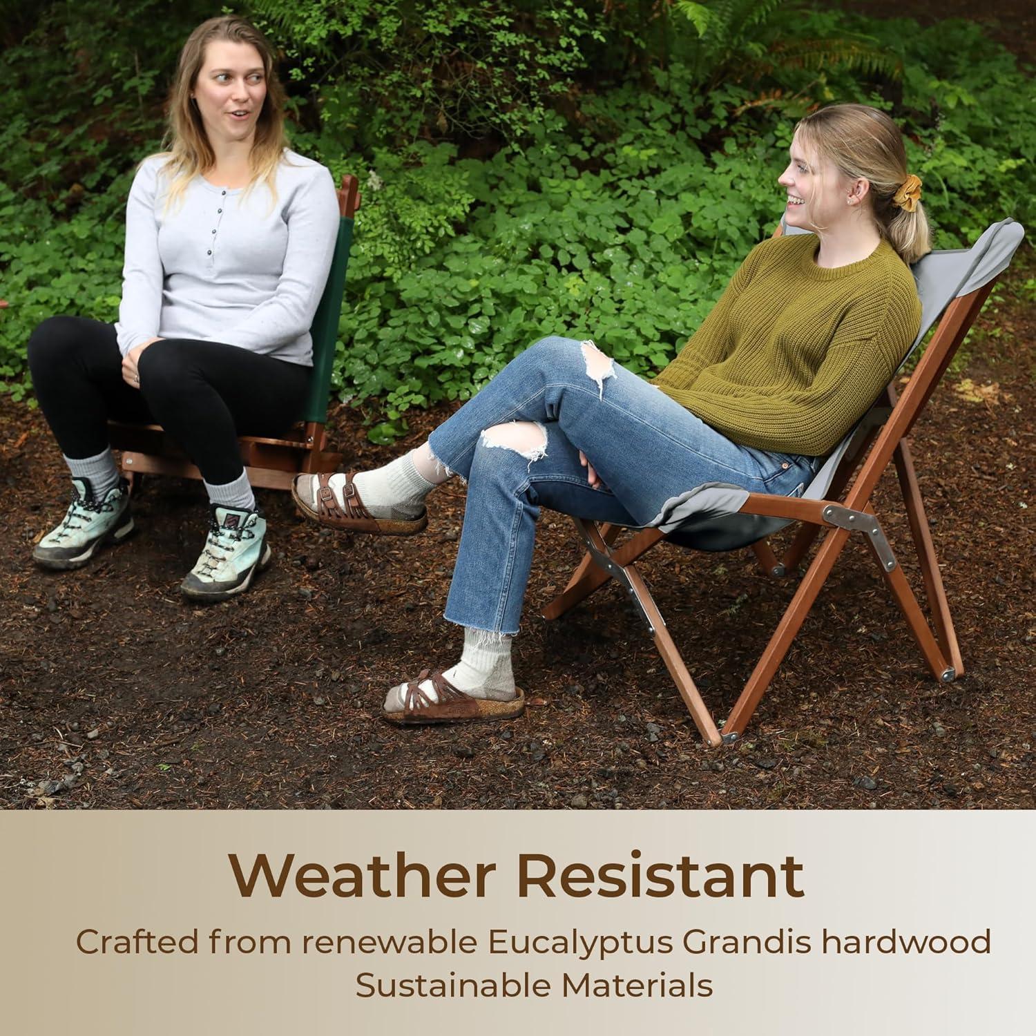 BYER OF MAINE Pangean Butterfly Chair, Easy-Fold Hardwood Sling Chair – Portable & Lightweight Beach, Camping & Patio Seat – 34″H × 23″W × 27″D in Granite