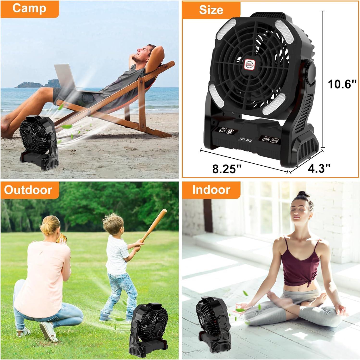 Ventilador de Camping Sugoiti 20000mAh Recargable Negro