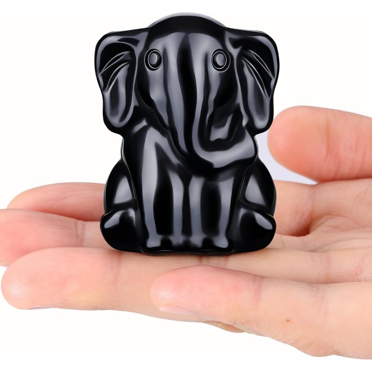 Figura de Elefante de Obsidiana Negra Jovivi 3.81cm Decorativa
