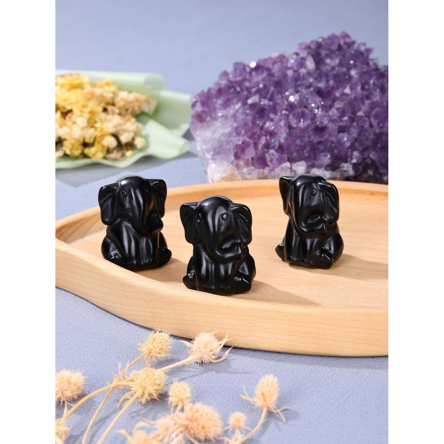 Figura de Elefante de Obsidiana Negra Jovivi 3.81cm Decorativa