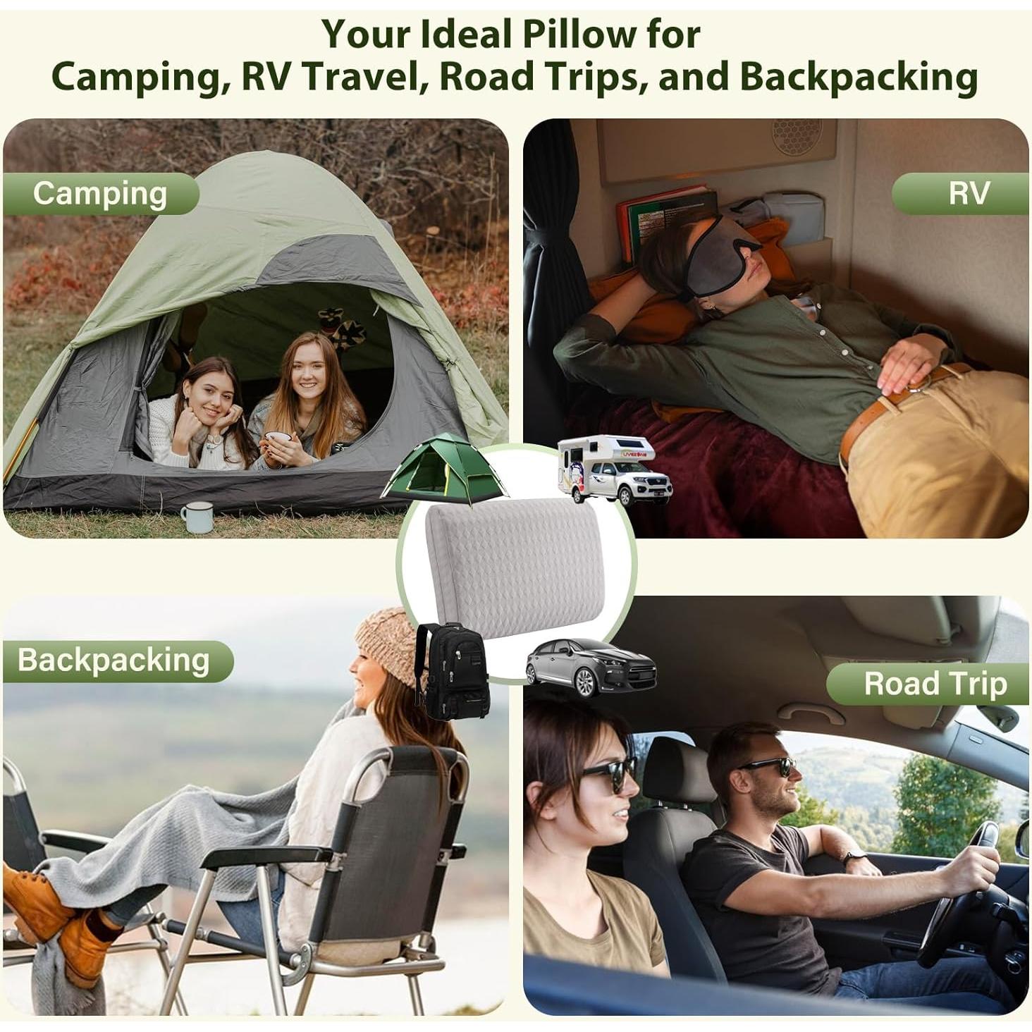 Almohada de Camping ENITYA 2 Pack Espuma con Memoria Gris