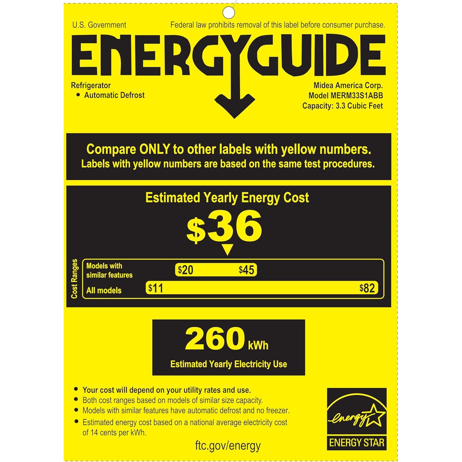 Midea MERM33S1ABB 3.3 Cubic Feet Compact Refrigerator, Black