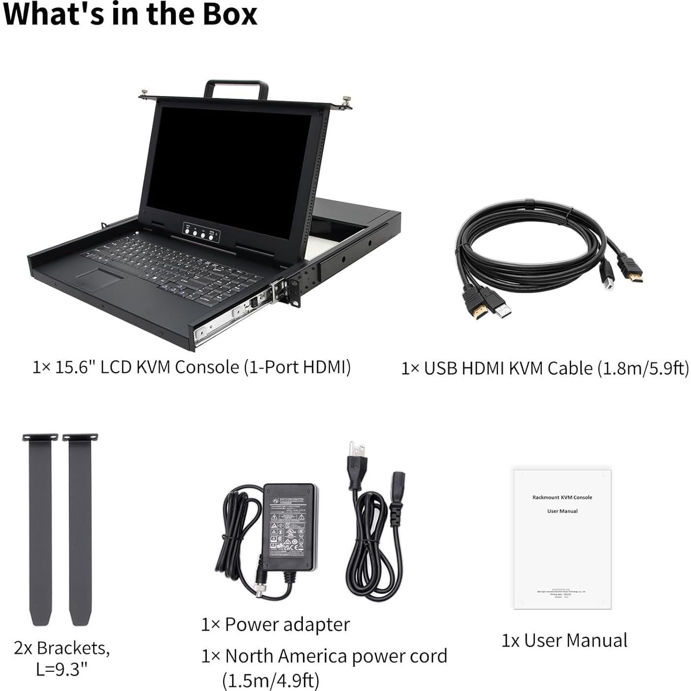 Consola KVM Montaje en Rack 1U Kinan 15.6" HDMI 1080P