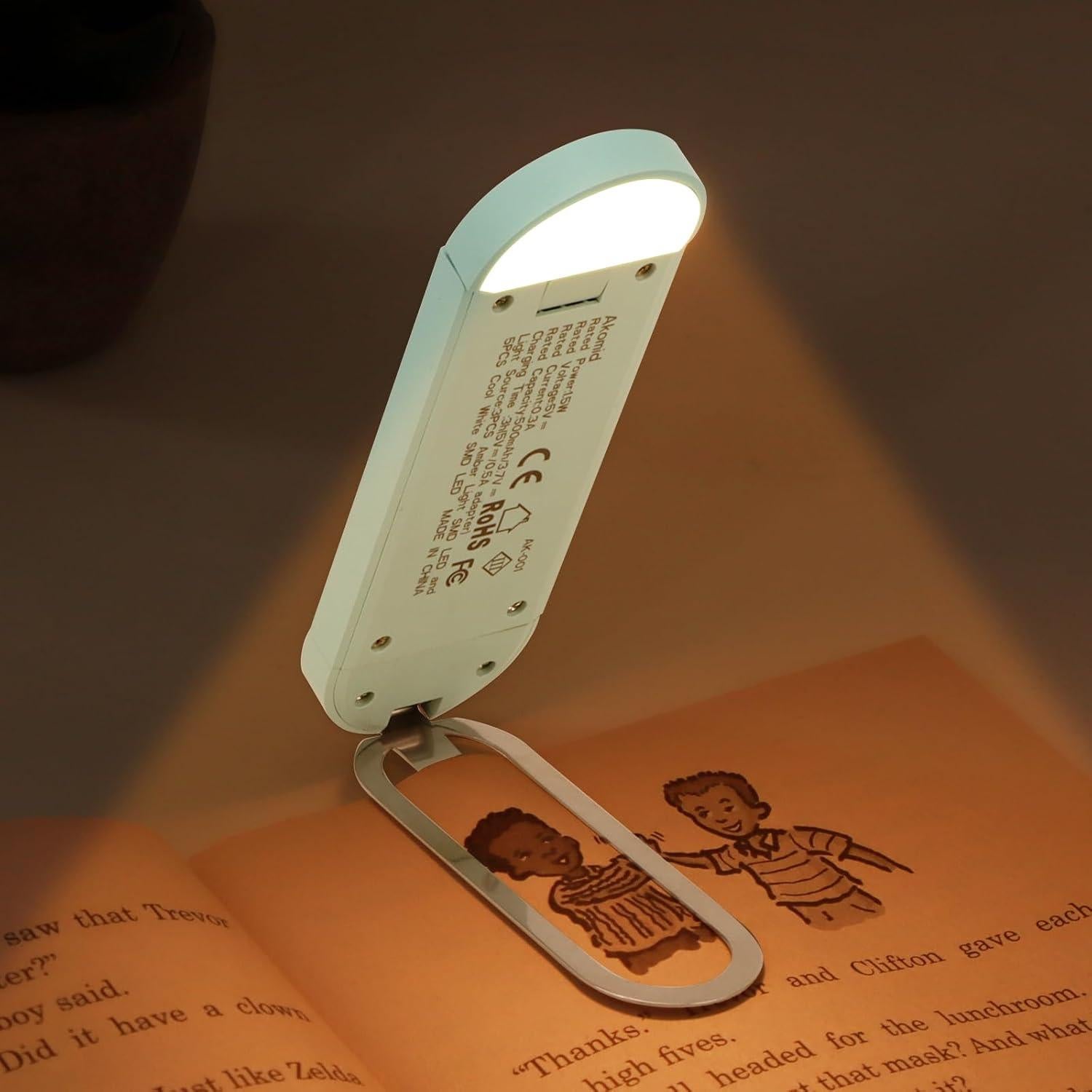 Luz de Libro Recargable Akomid Turquesa 8 LEDs Clip