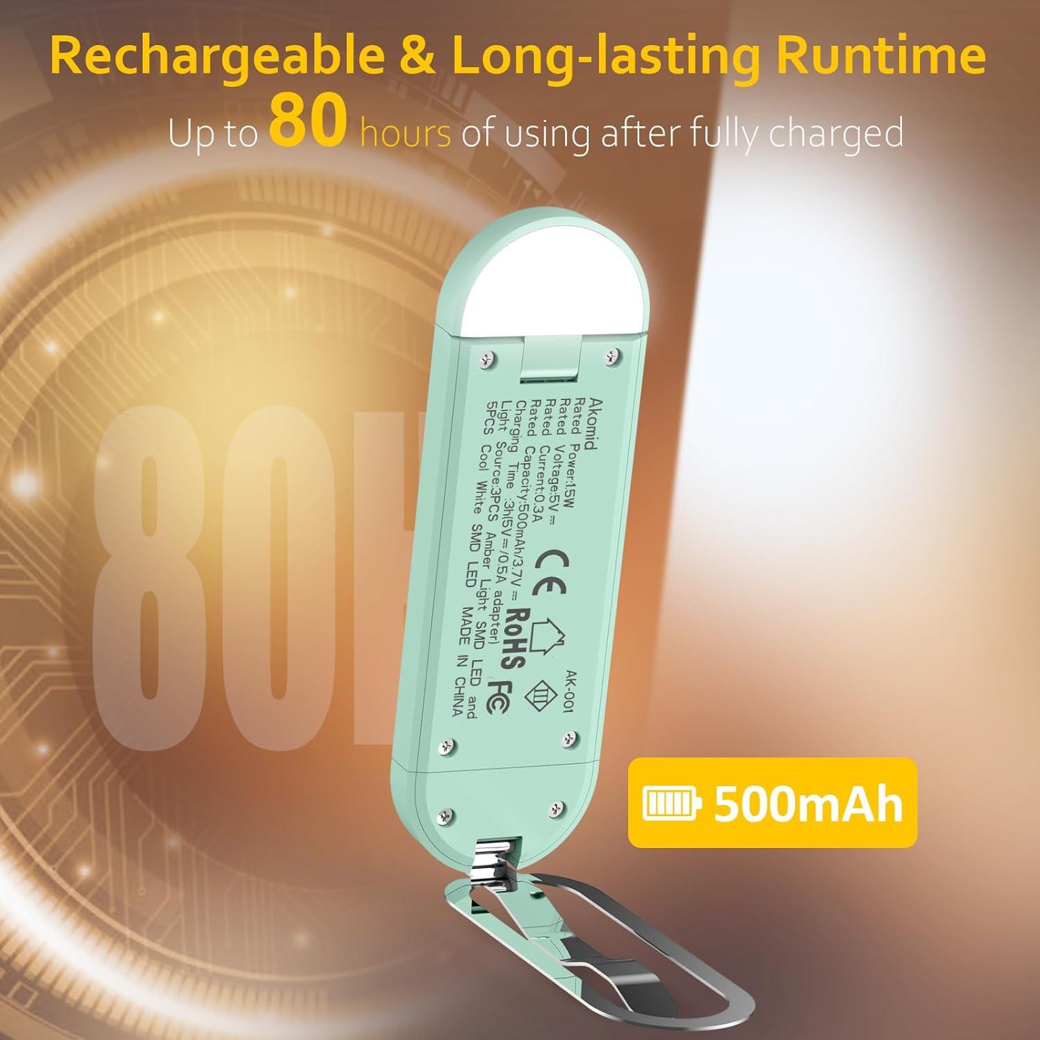 Luz de Libro Recargable Akomid Turquesa 8 LEDs Clip