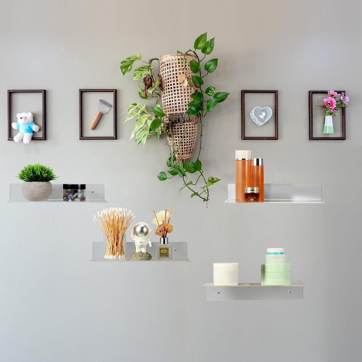 Estante Flotante Acrílico Blulu 8 Piezas 30x10x5 cm Transparente