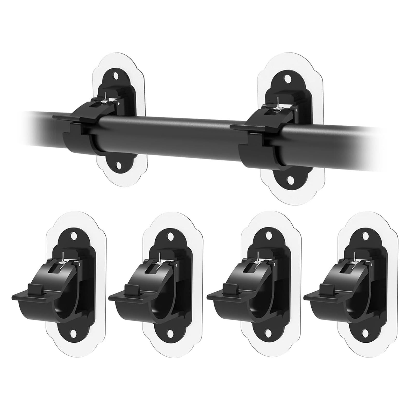 No Drill Curtain Rod Brackets， No Drill Needed Curtain Rod Holders, Adhesive Curtain Rod Holder，Multipurpose Nail Free Stick on Curtain Rod Hooks Self Adhesive Rod Holder Hooks（Black 4Pcs）