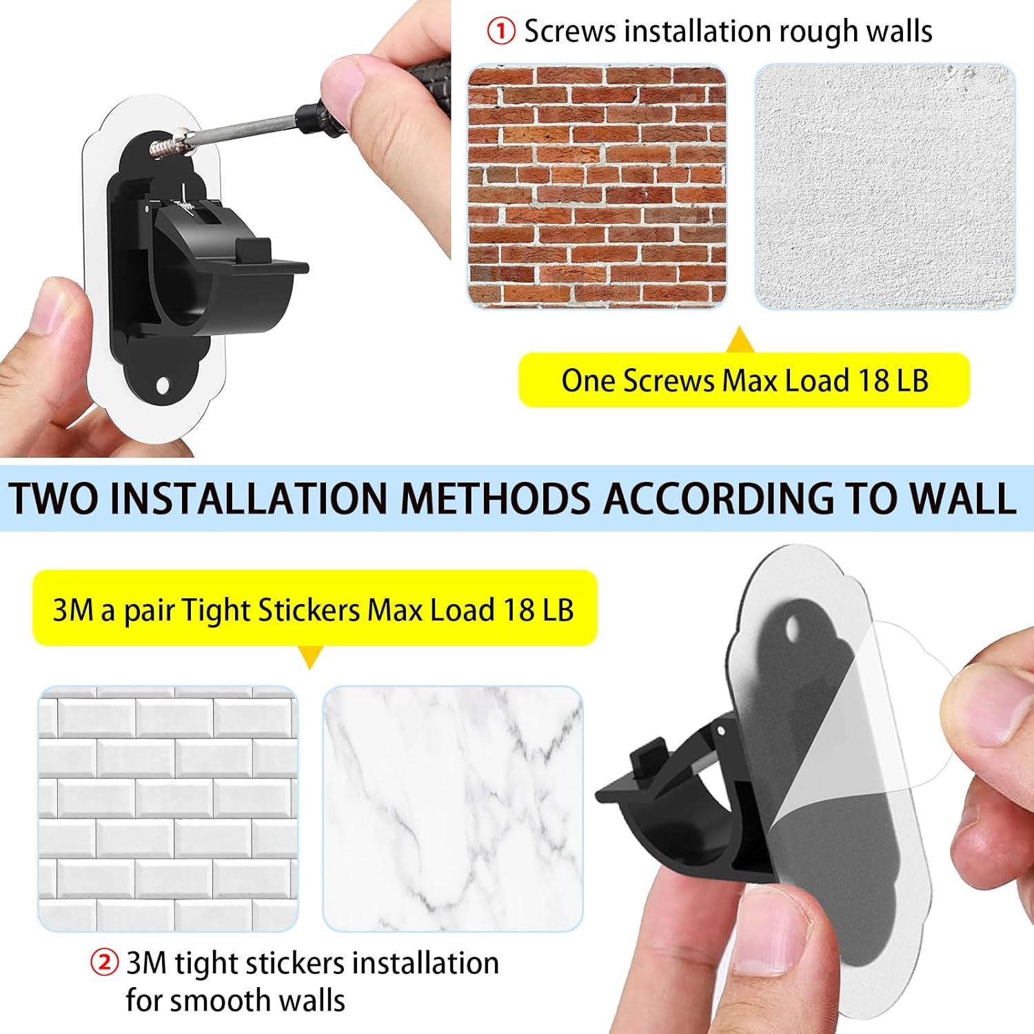 No Drill Curtain Rod Brackets， No Drill Needed Curtain Rod Holders, Adhesive Curtain Rod Holder，Multipurpose Nail Free Stick on Curtain Rod Hooks Self Adhesive Rod Holder Hooks（Black 4Pcs）