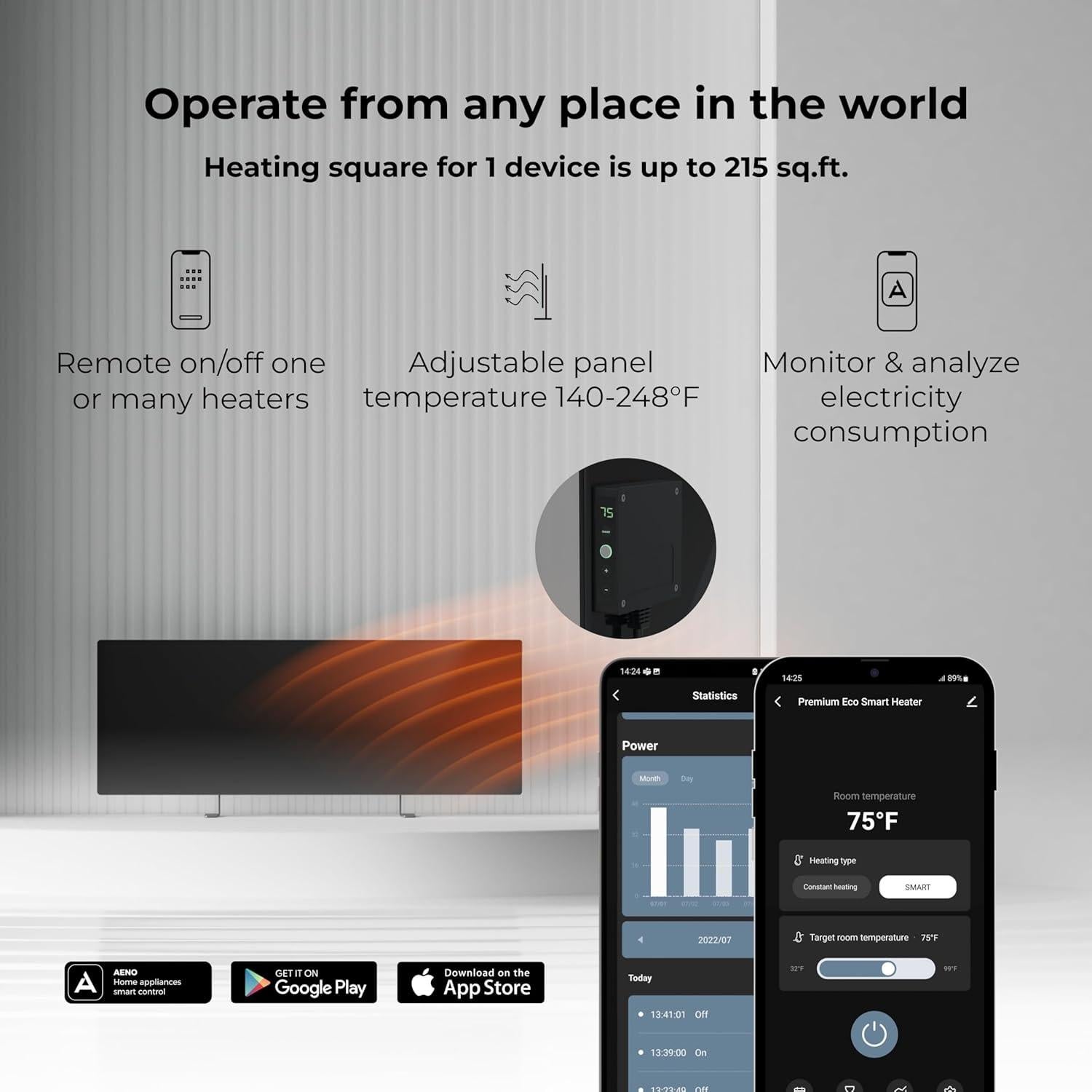 Calefactor Infrarrojo AENO 700W con Termostato y WiFi Negro