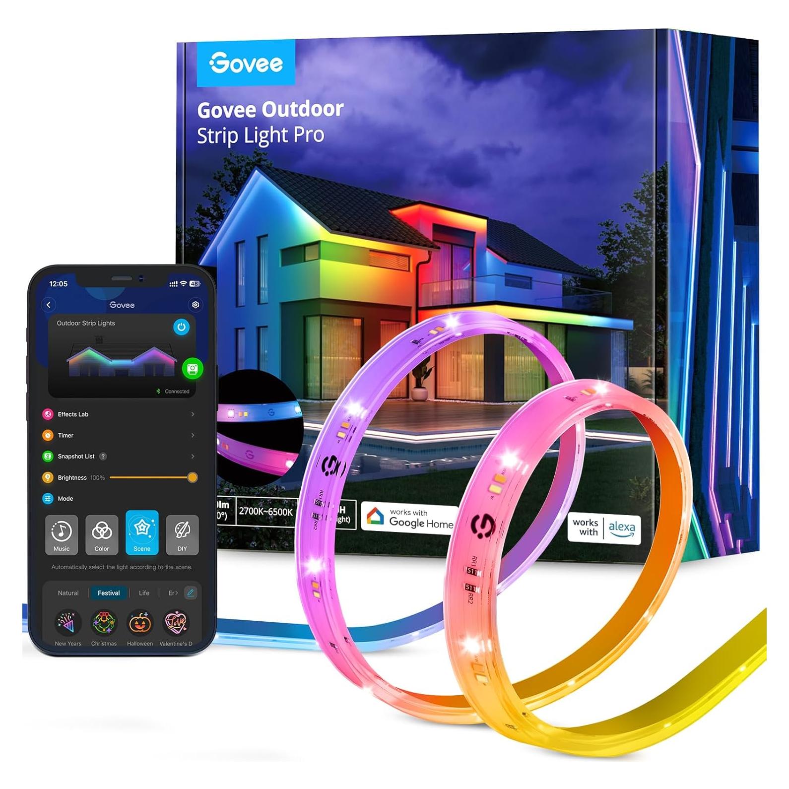 Luces LED de tira exterior Govee RGBIC 10m IP65 WiFi Alexa