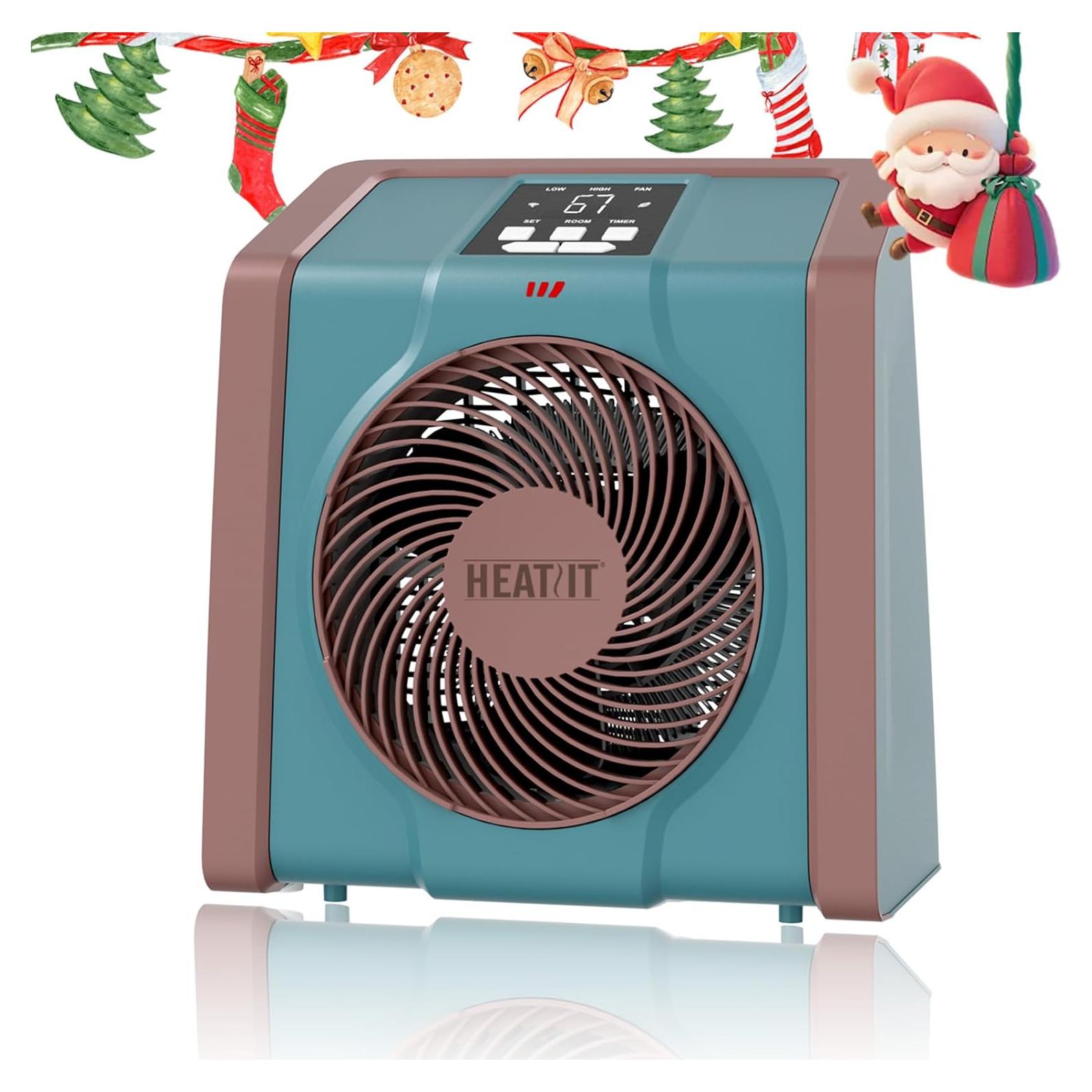 Calentador Eléctrico HEATIT 1500W con Termostato Digital Cian