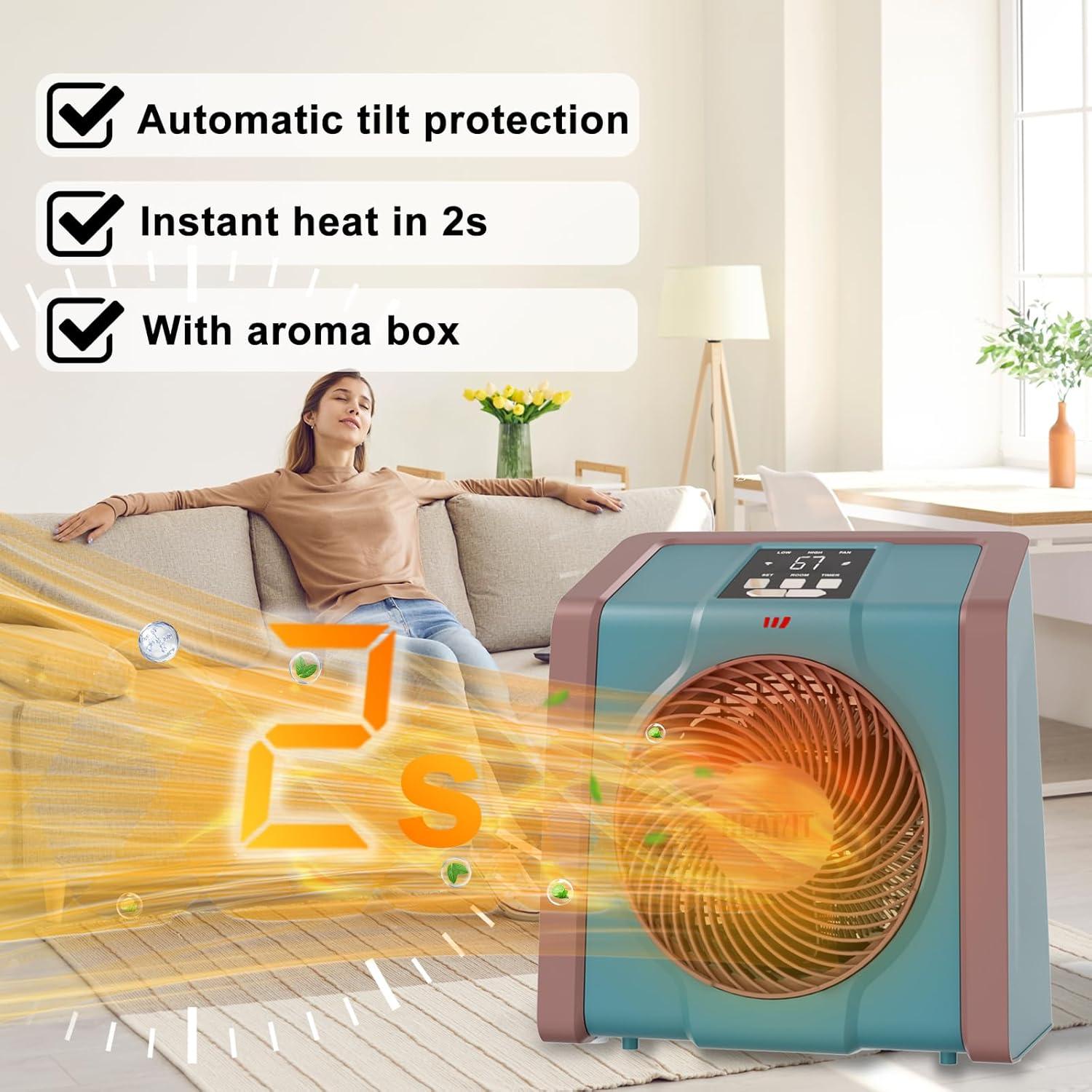 Calentador Eléctrico HEATIT 1500W con Termostato Digital Cian