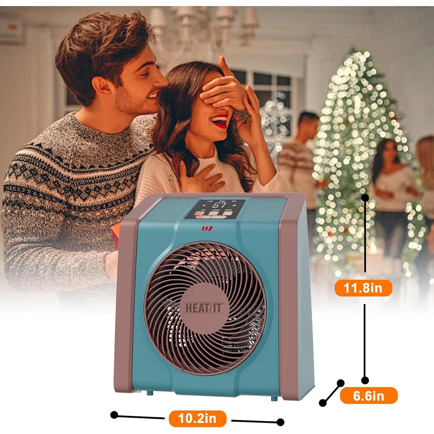 Calentador Eléctrico HEATIT 1500W con Termostato Digital Cian