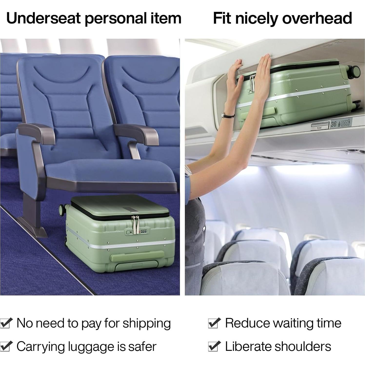 Hanke 16 Inch Underseat Carry On Luggage with Wheels,Small Hard Shell Suitcases for Weekender,Top Opening Lightweight Travel Luggage Suitcase for Womem Men,Bamboo Green.