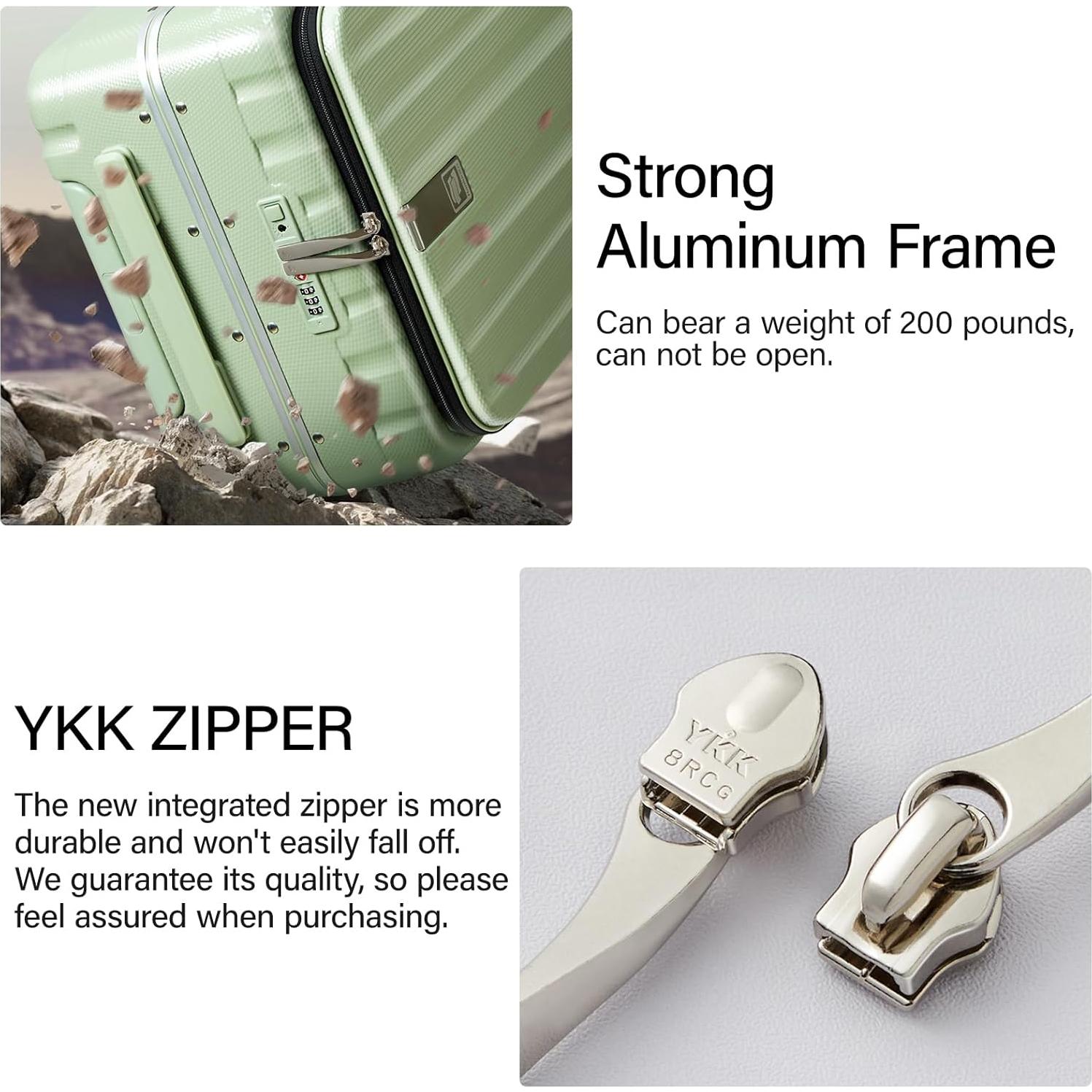 Hanke 16 Inch Underseat Carry On Luggage with Wheels,Small Hard Shell Suitcases for Weekender,Top Opening Lightweight Travel Luggage Suitcase for Womem Men,Bamboo Green.