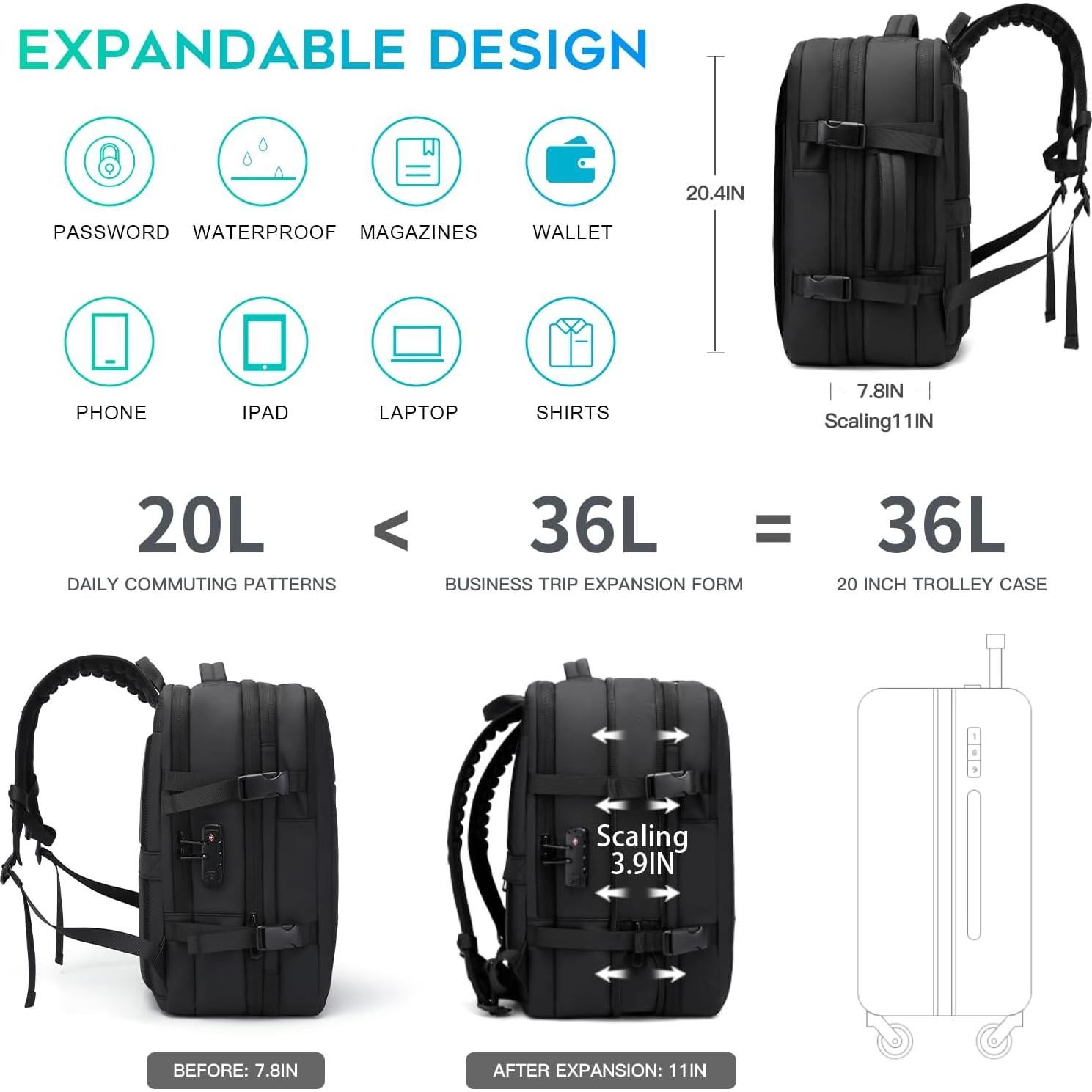 BANGE Airback Backpack with Anti-Theft Vacuum Compression Travel Backpack,Expandable Backpacks with Pump for Airplanes