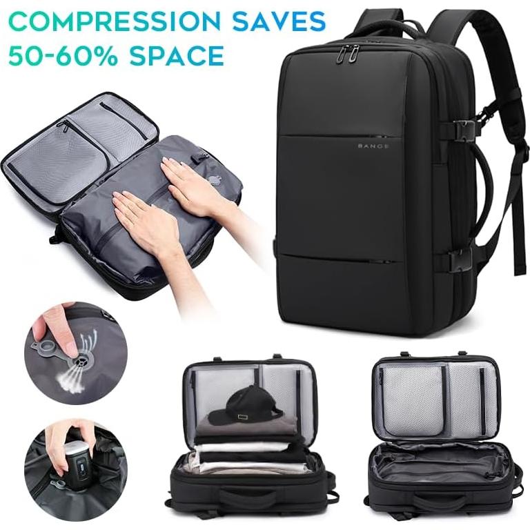 BANGE Airback Backpack with Anti-Theft Vacuum Compression Travel Backpack,Expandable Backpacks with Pump for Airplanes
