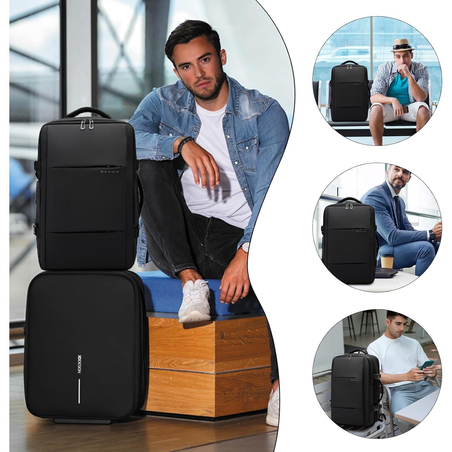 BANGE Airback Backpack with Anti-Theft Vacuum Compression Travel Backpack,Expandable Backpacks with Pump for Airplanes