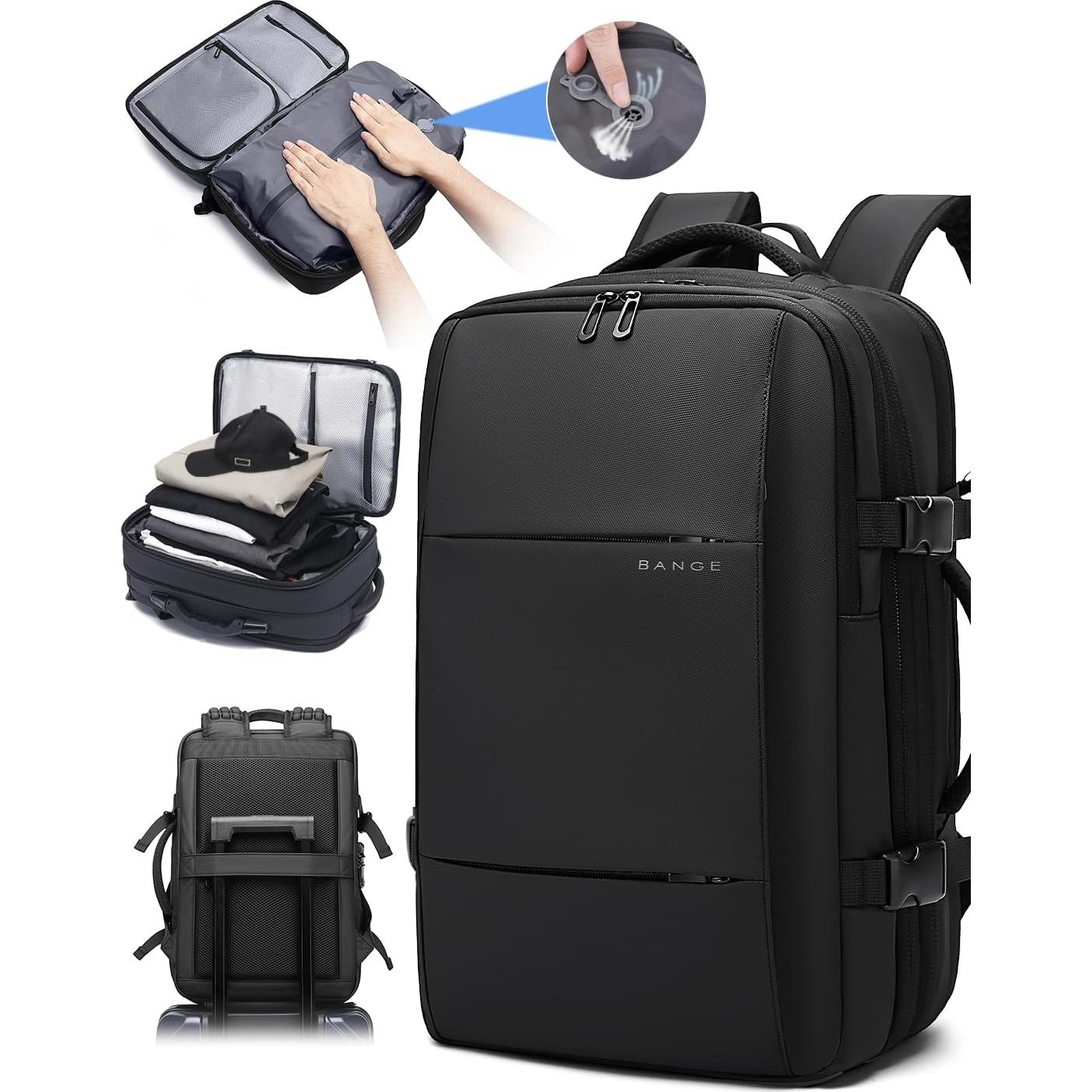 BANGE Airback Backpack with Anti-Theft Vacuum Compression Travel Backpack,Expandable Backpacks with Pump for Airplanes