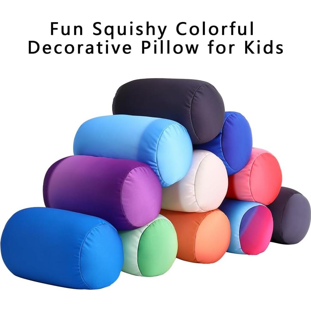 Squish Bean Bed Microbead Pillow Bolster Tube Body Pillow Smooth Cool Touch Fabric Neck & Back Support Throw Travel Pillow Fun Colors (Beige Light Colorful)