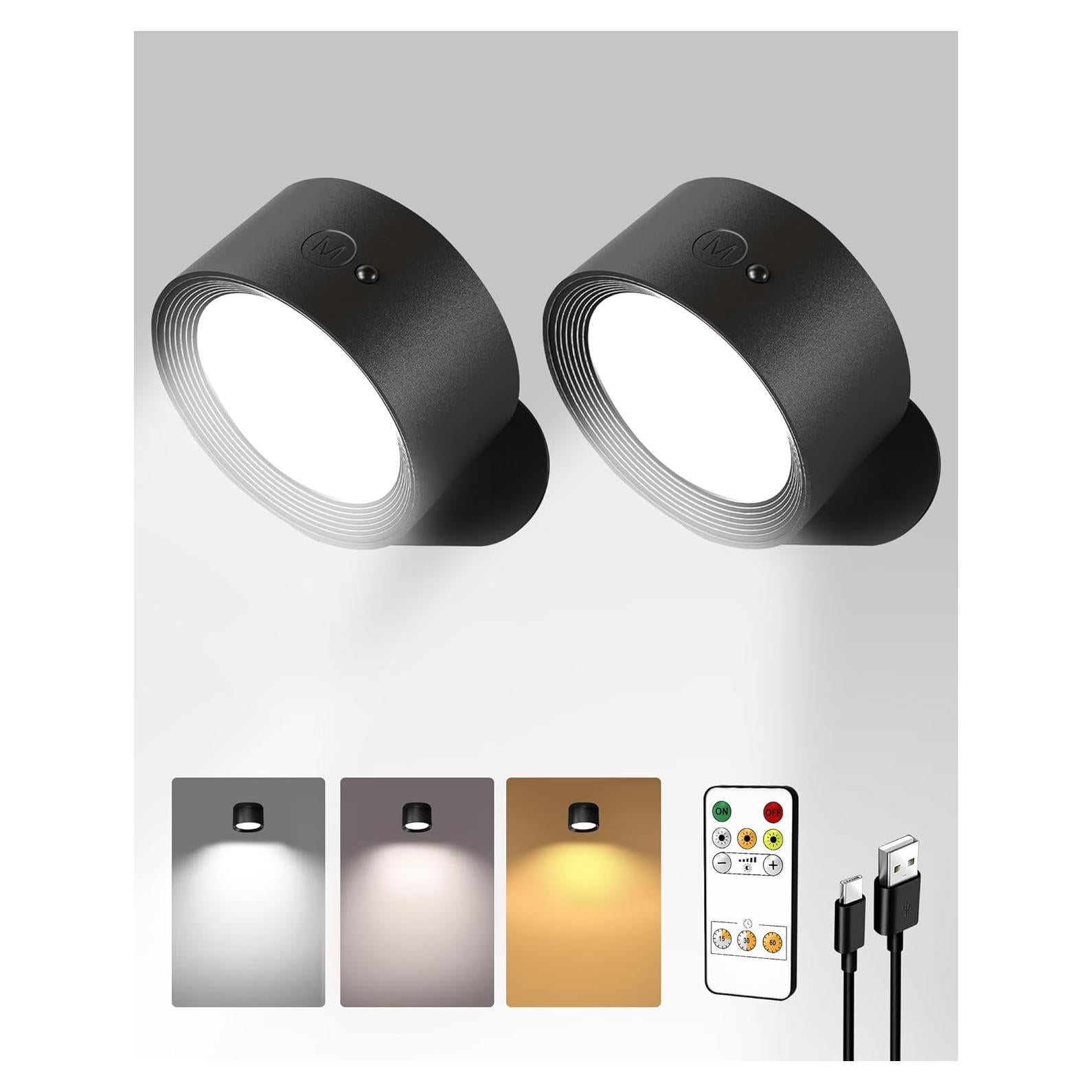 Lámpara de Pared LED Recargable AMETHEUS 2 Paquete Negro