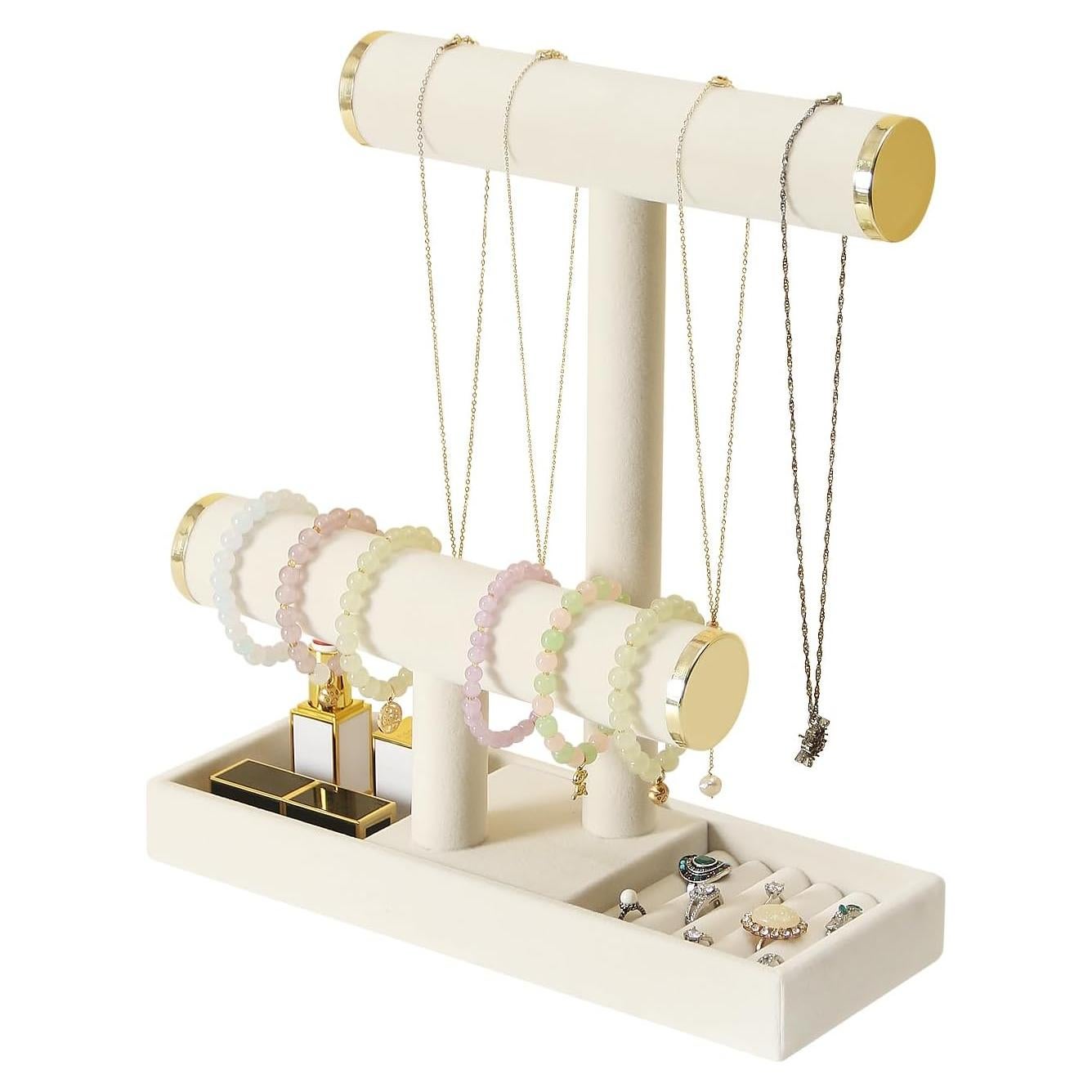 Soporte para Joyería Pangkeep 2 Niveles Beige con Bandeja