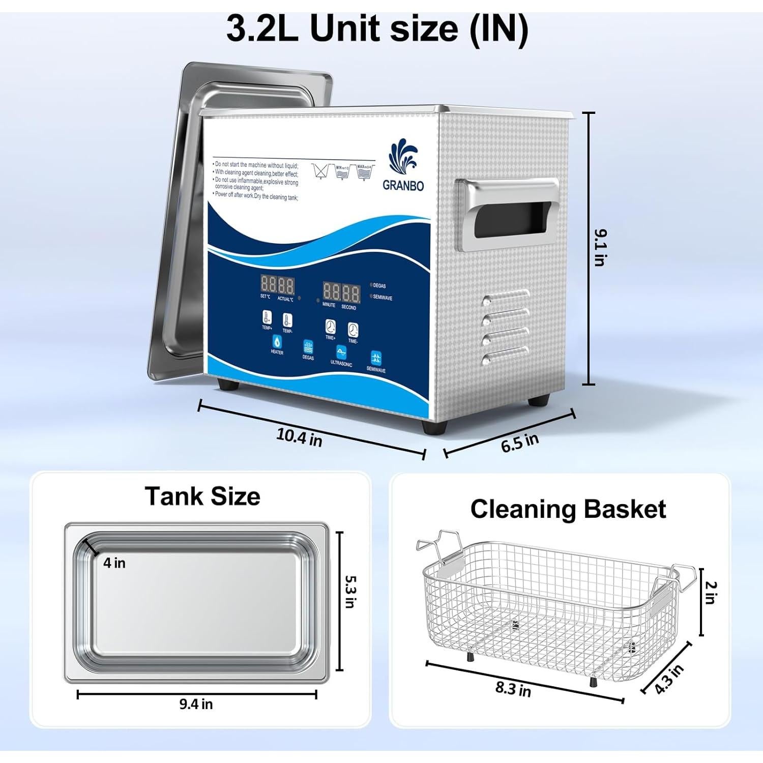 Limpiadora Ultrasónica 3.2L Granbo 120W con Calentador