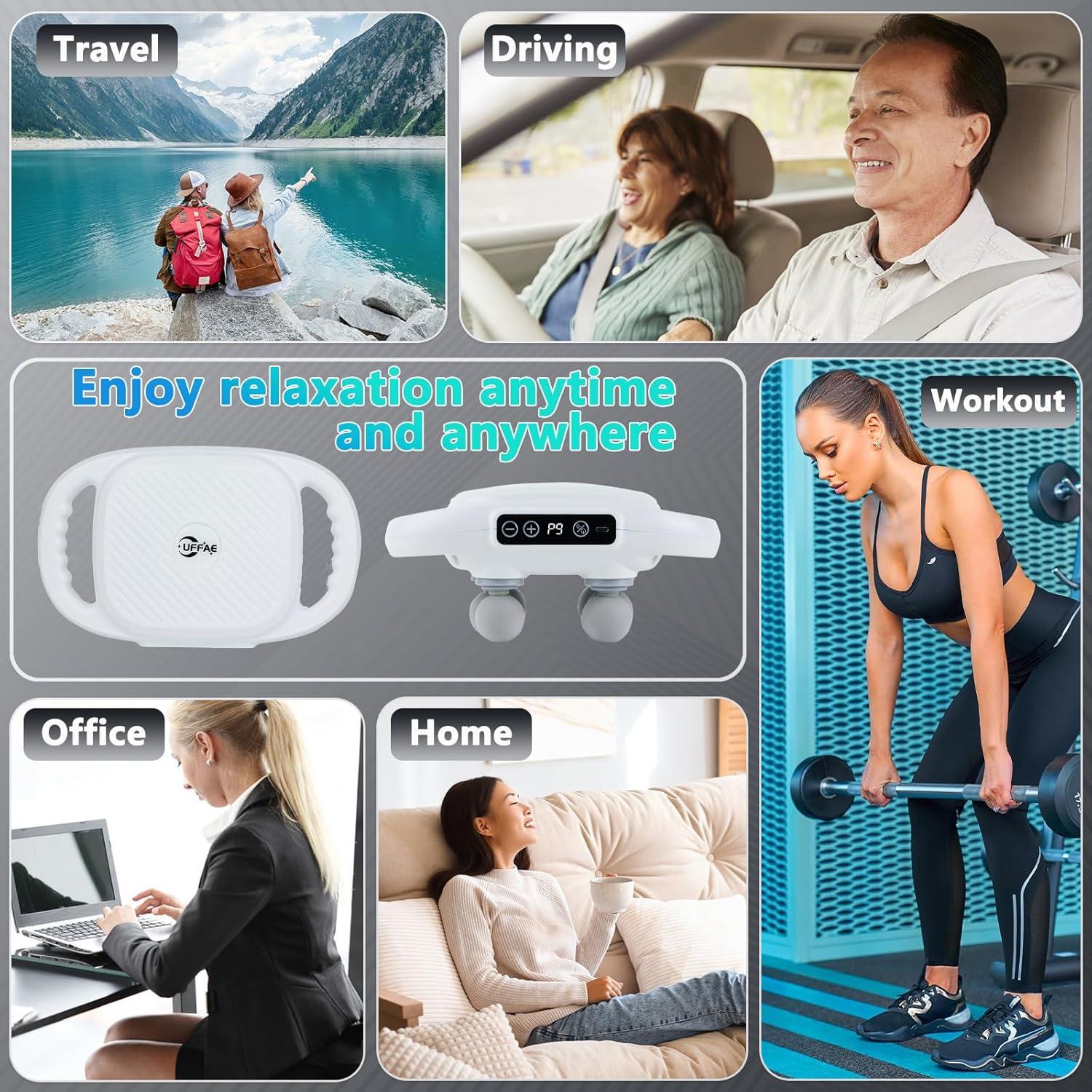 Pistola de Masaje UFFAE 6 Cabezas 9 Modos Alivio Muscular