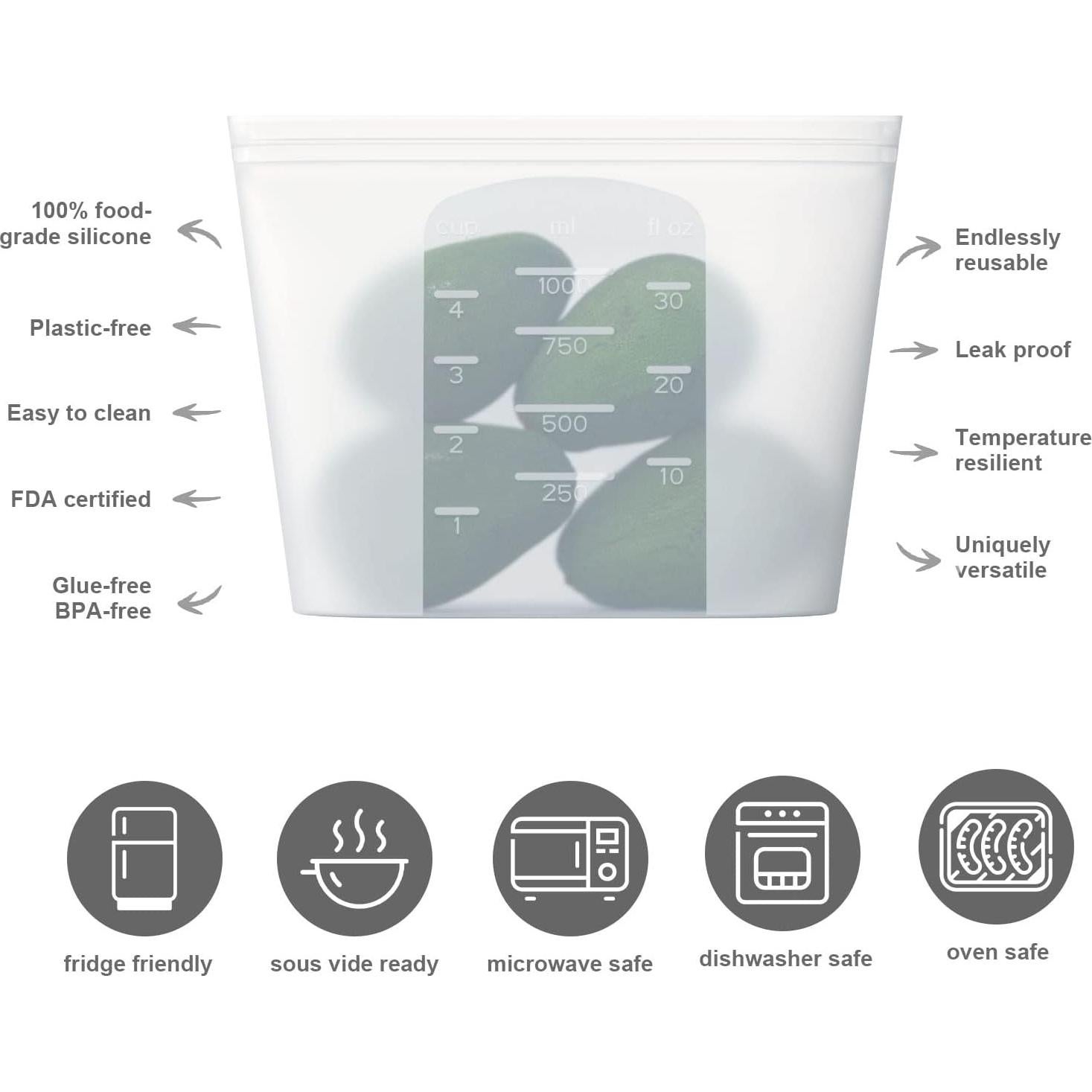 Bolsas de Almacenamiento de Comida Winrock 1000ml 2 Unidades