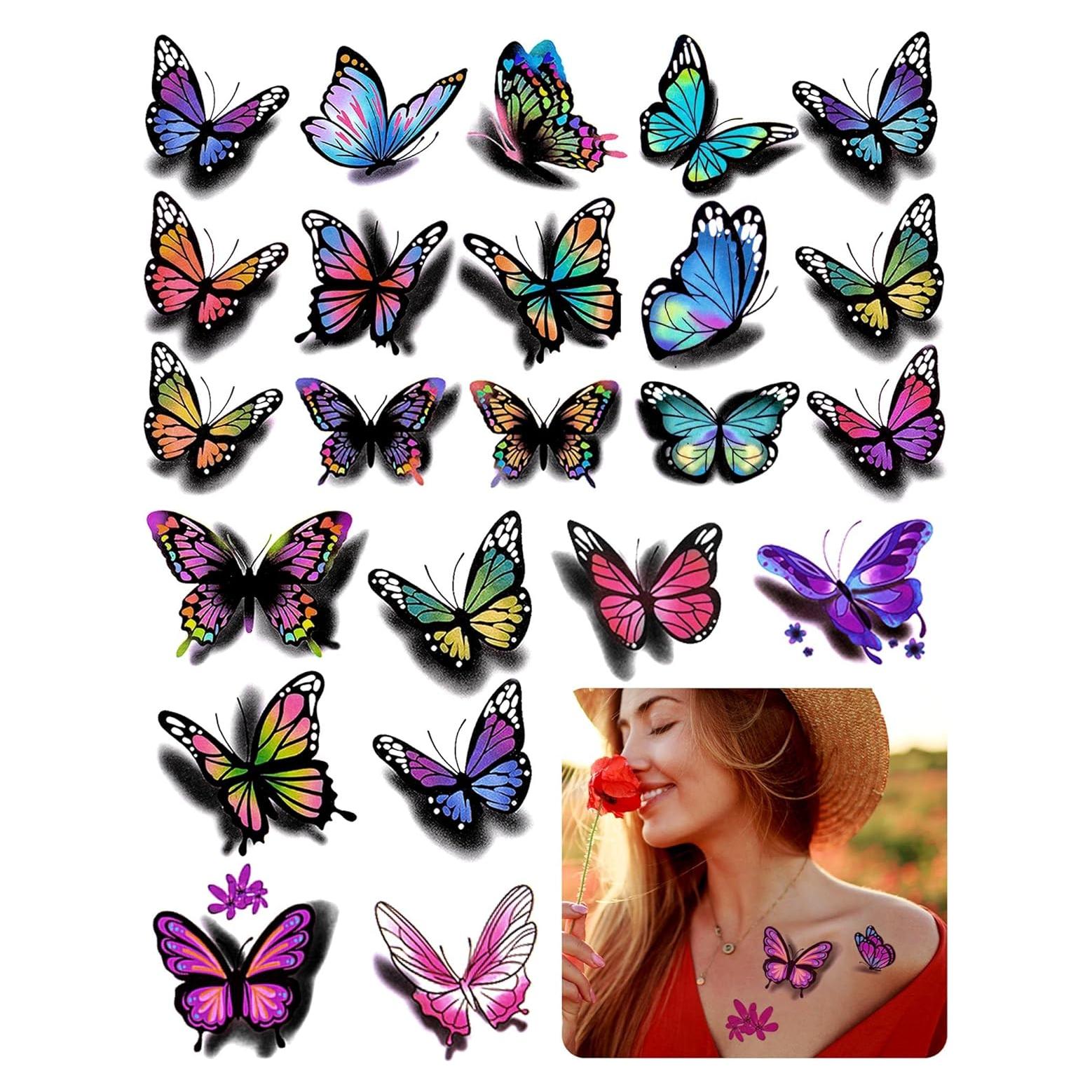 Tatuajes Temporales 3D Mariposas y Flores ZAUGONTW 126 Pcs