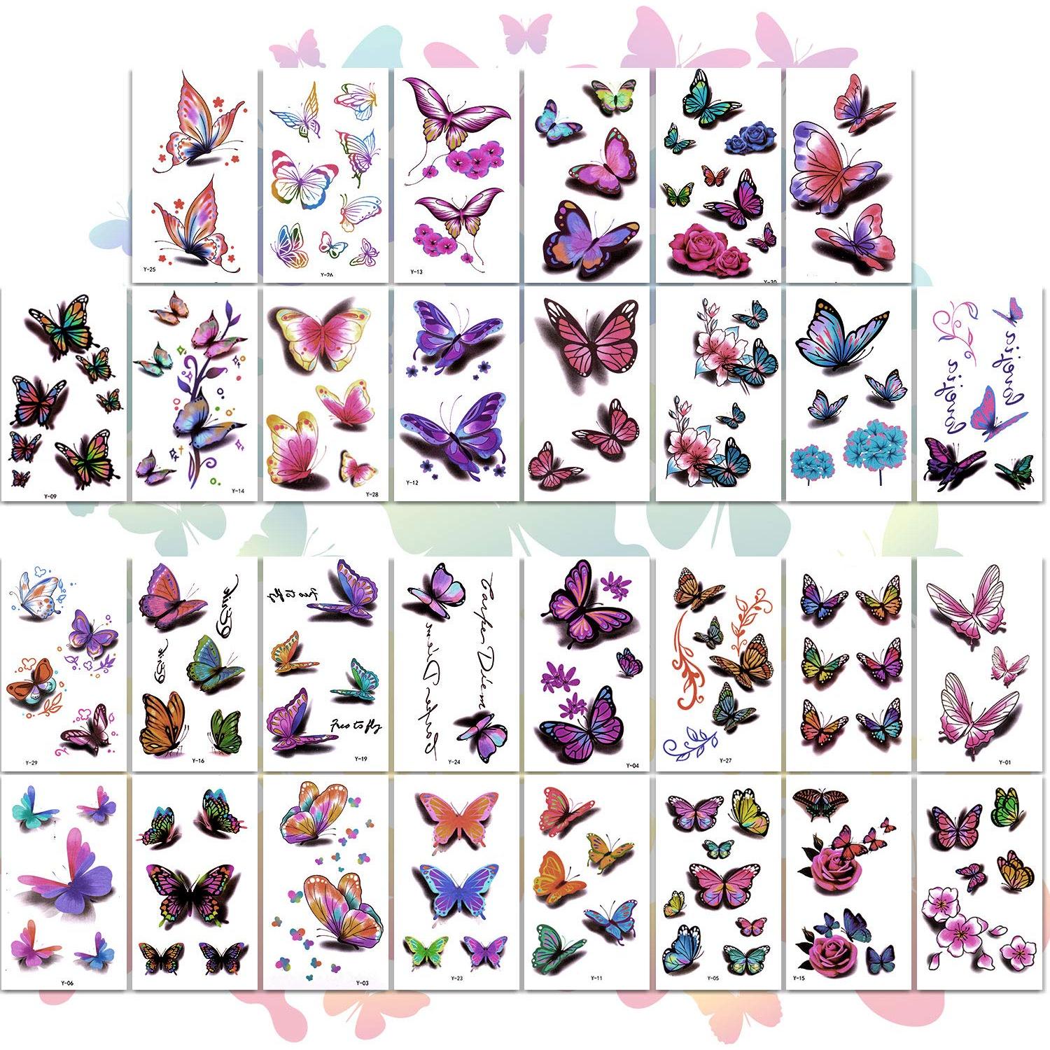 Tatuajes Temporales 3D Mariposas y Flores ZAUGONTW 126 Pcs