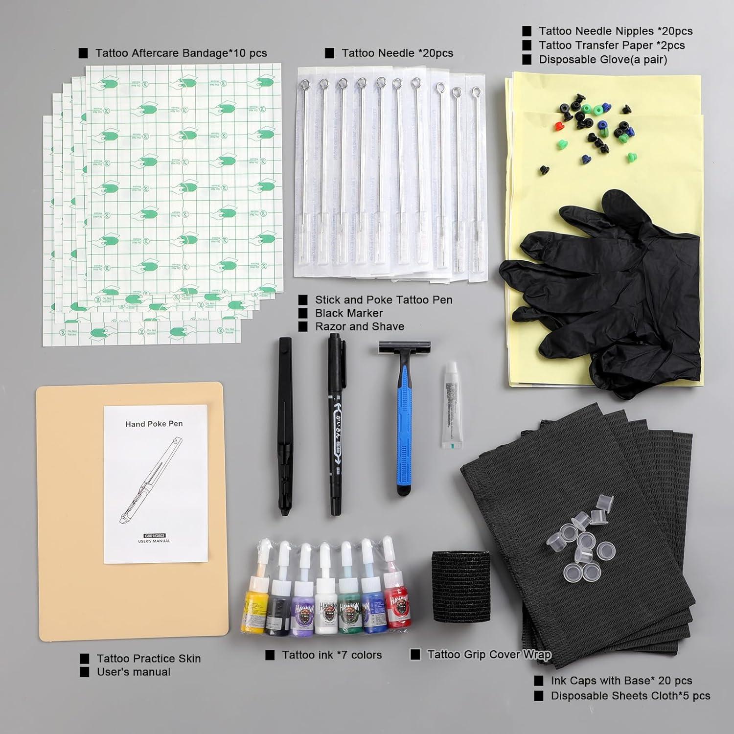 Kit de Tatuaje Poke Stick Hawink con 7 Tintas y Agujas