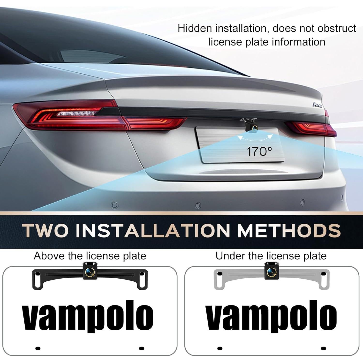 Cámara de Respaldo AHD 1080P Vampolo 170° Visión Amplia