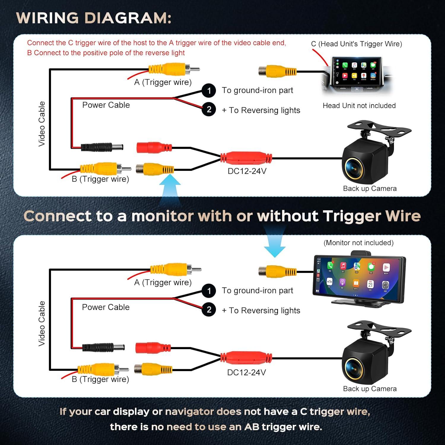 Cámara de Respaldo AHD 1080P Vampolo 170° Visión Amplia