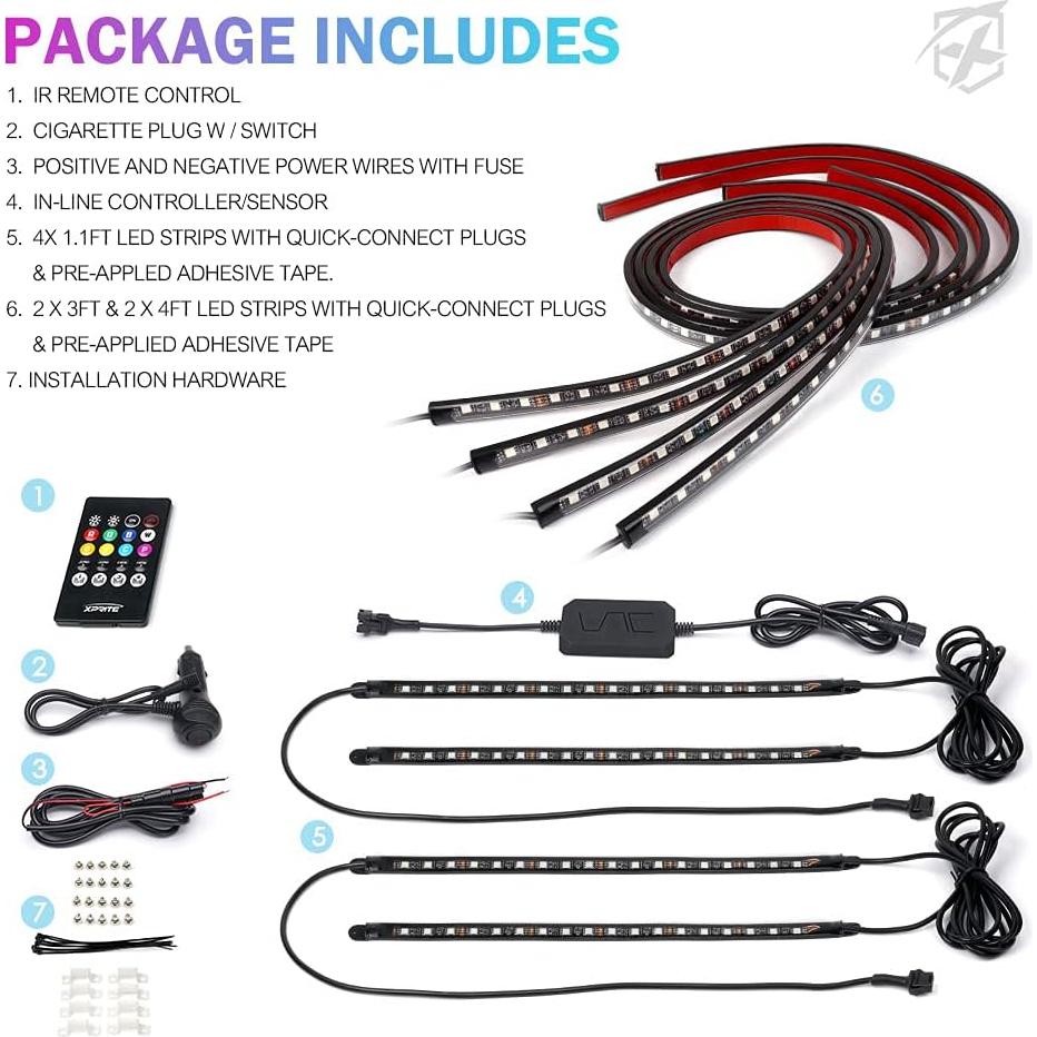 Kit de Luces LED RGB Xprite 8Pcs para Automóviles, Control APP