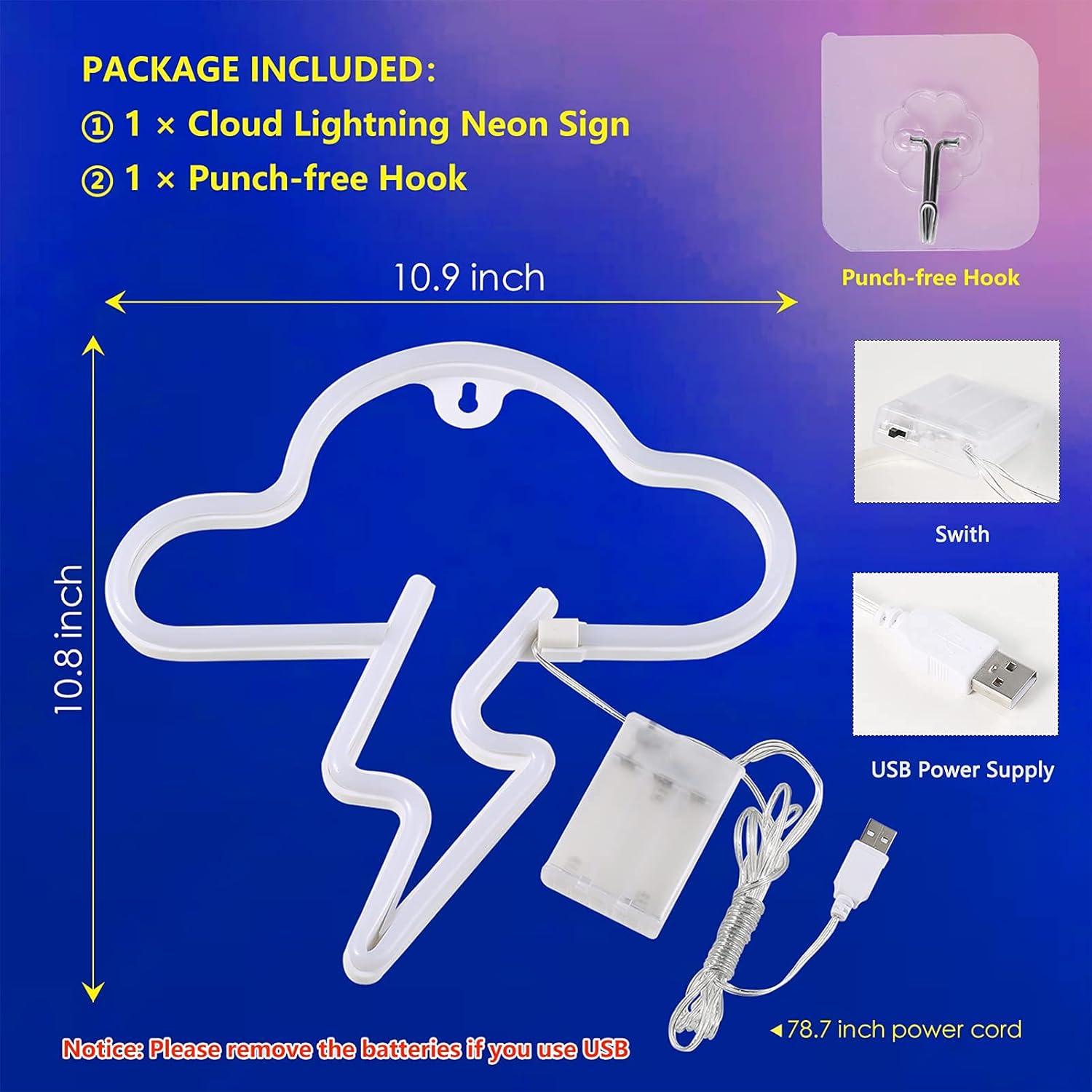 Luz de Neón LED Nube Rayo BerniceKelly 27.4x27.4 cm