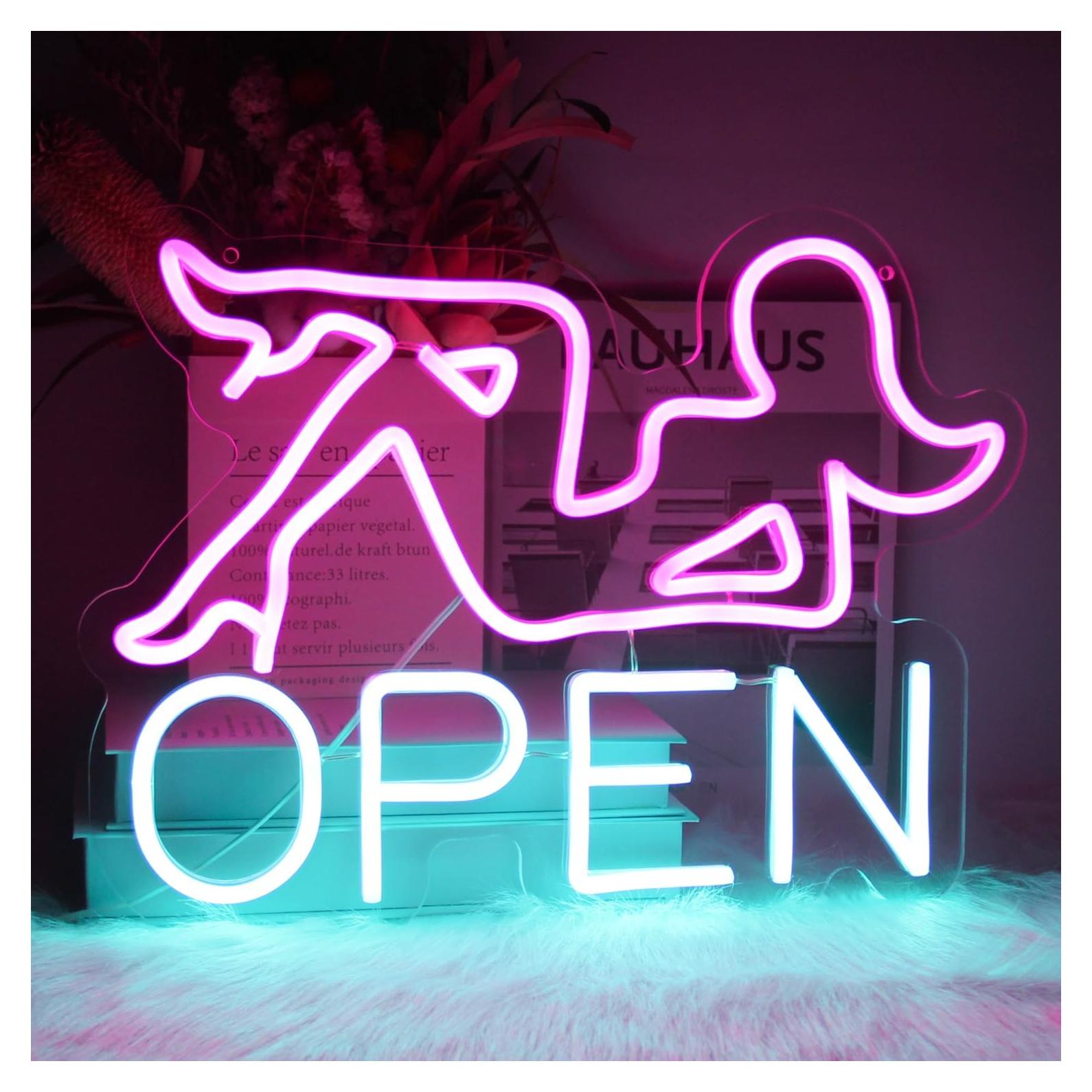 Cartel de Neón Abierto Dama Rosa LED CKTBLEY 42x31.5cm USB