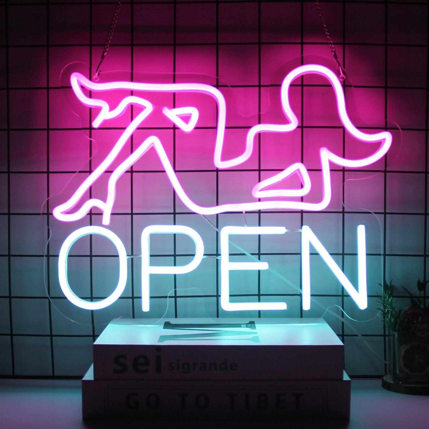 Cartel de Neón Abierto Dama Rosa LED CKTBLEY 42x31.5cm USB