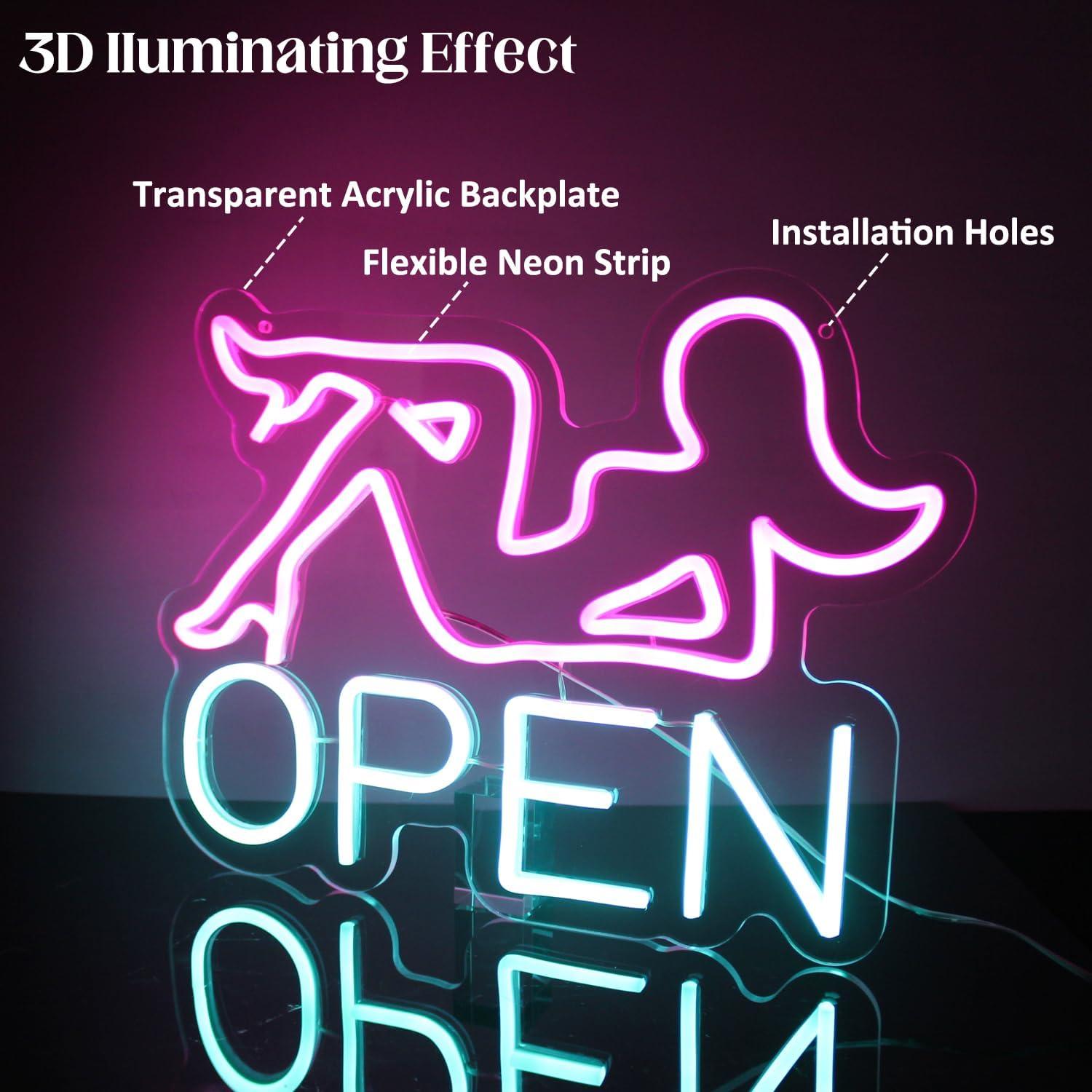 Cartel de Neón Abierto Dama Rosa LED CKTBLEY 42x31.5cm USB