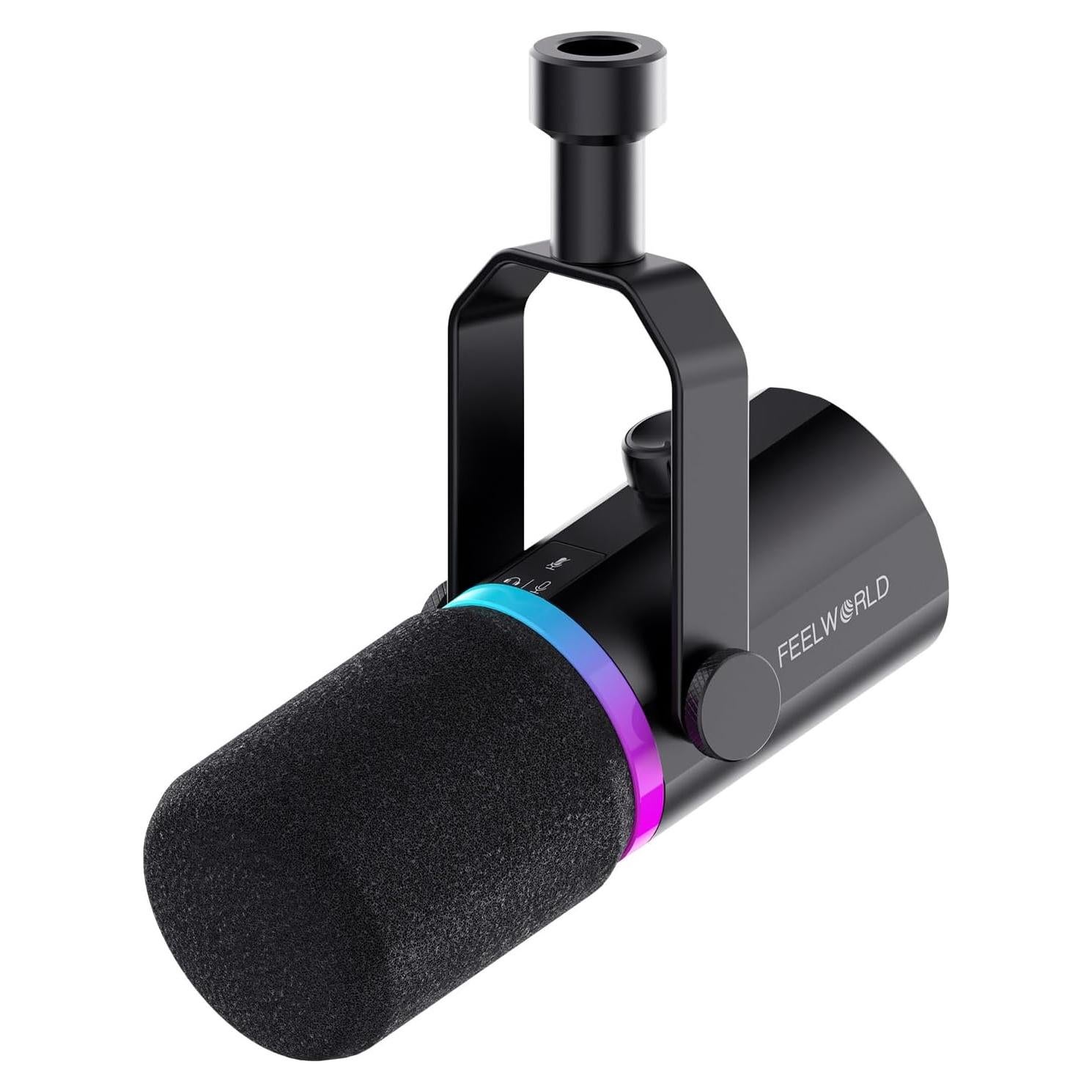 FEELWORLD PM1 XLR USB Dynamic Microphone Gifts for Podcast Recording PC Computer Gaming Live Streaming Vocal Voice-Over, Studio Metal Mic with Voice-Isolating, RGB Light, Mute Button, Headphones Jack