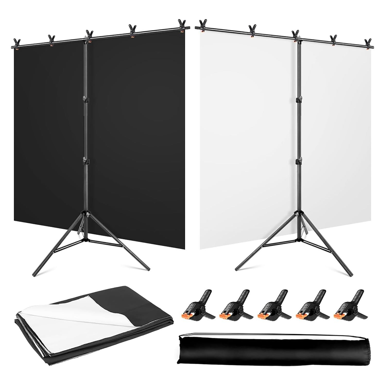 Kit Pantalla de Fondo 2-en-1 YAYOYA Negra Blanca 5x2m con Soporte