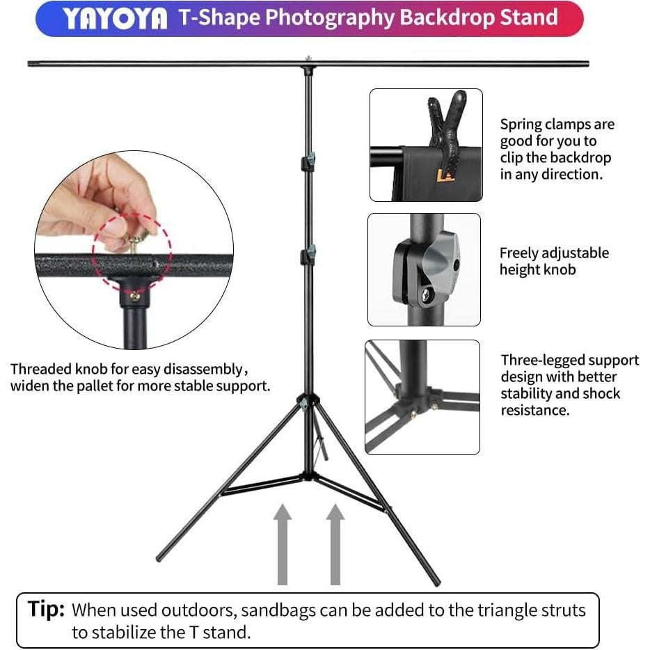 Kit Pantalla de Fondo 2-en-1 YAYOYA Negra Blanca 5x2m con Soporte