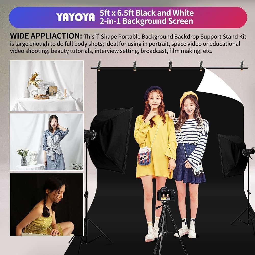 Kit Pantalla de Fondo 2-en-1 YAYOYA Negra Blanca 5x2m con Soporte