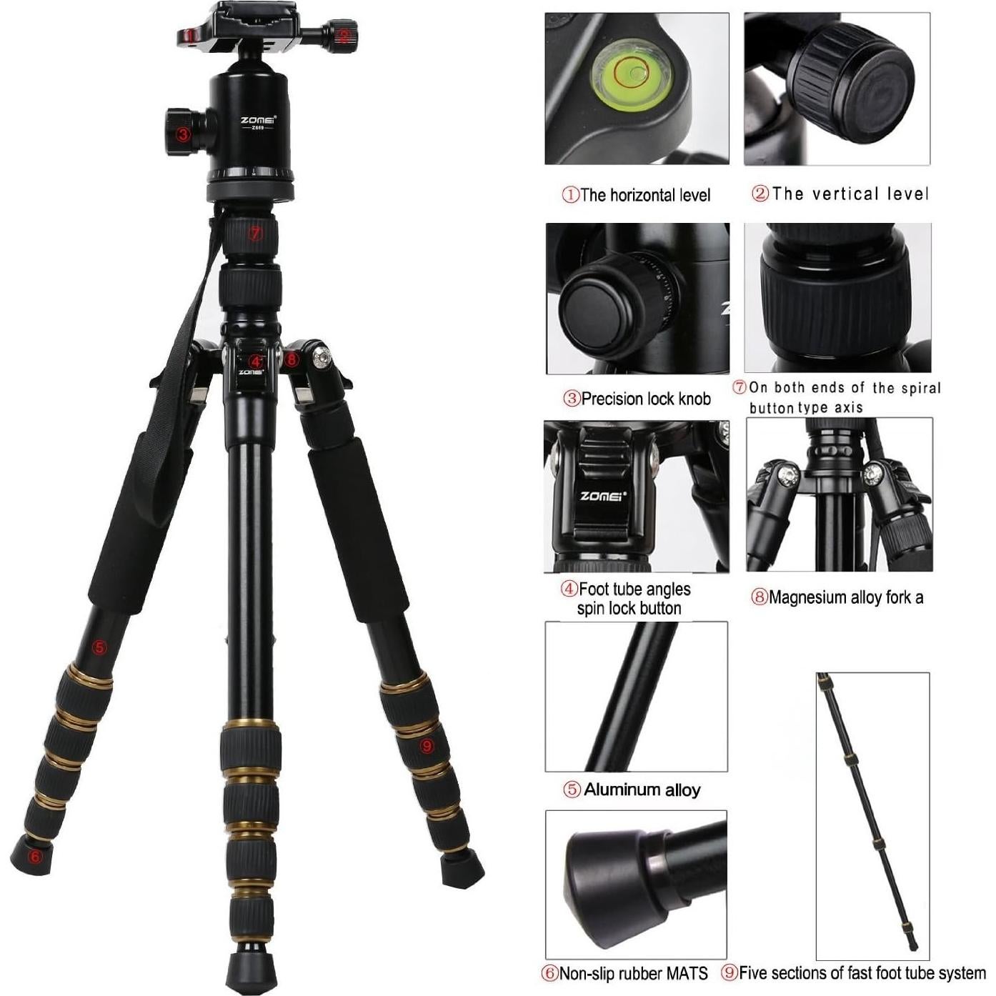 ZoMei Z669 Magnesium Aluminum Alloy Travel Camera Tripod with Ball Head for Canon,Sony,DSLR