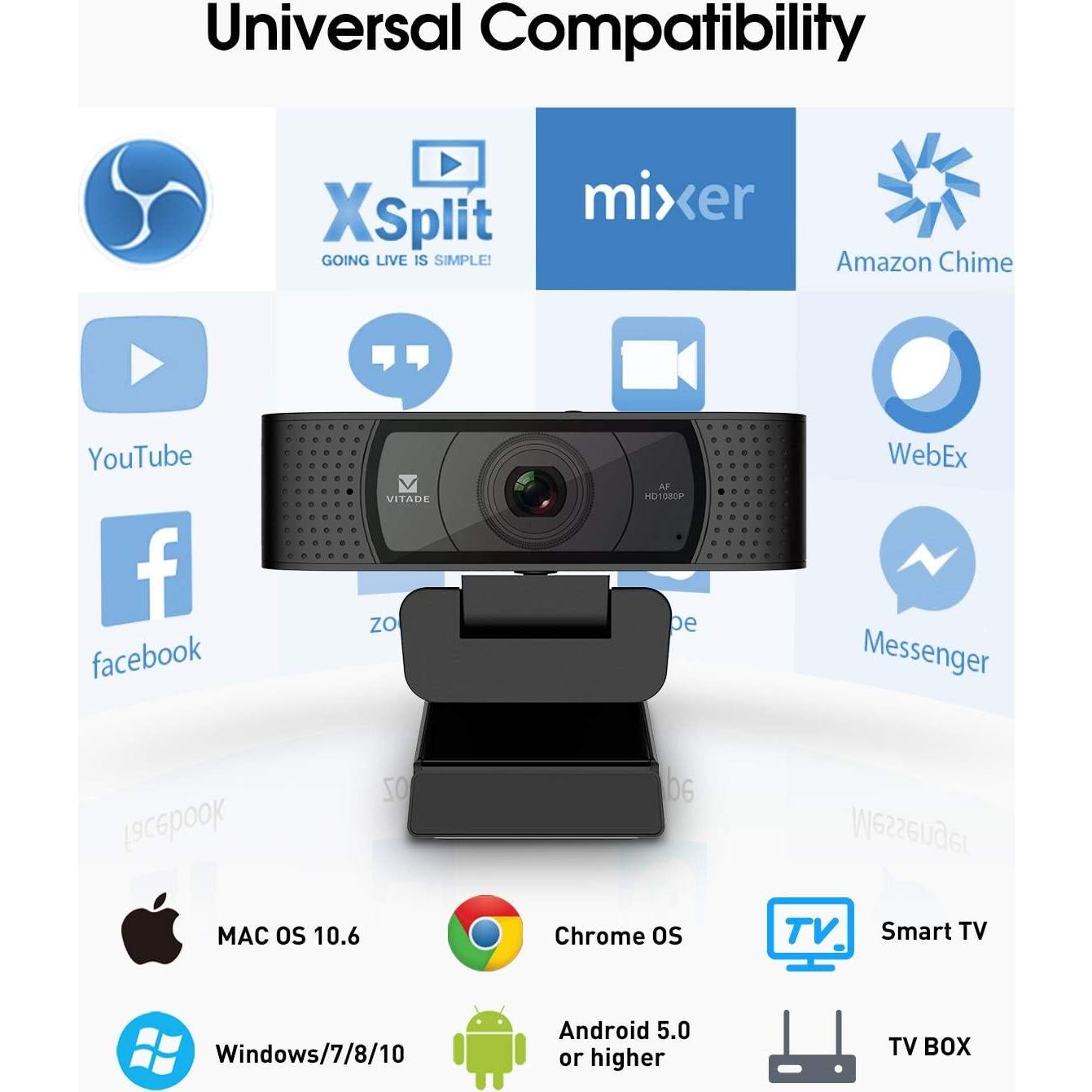 Cámara Web HD 1080P VITADE 928A con Micrófono y Cubierta