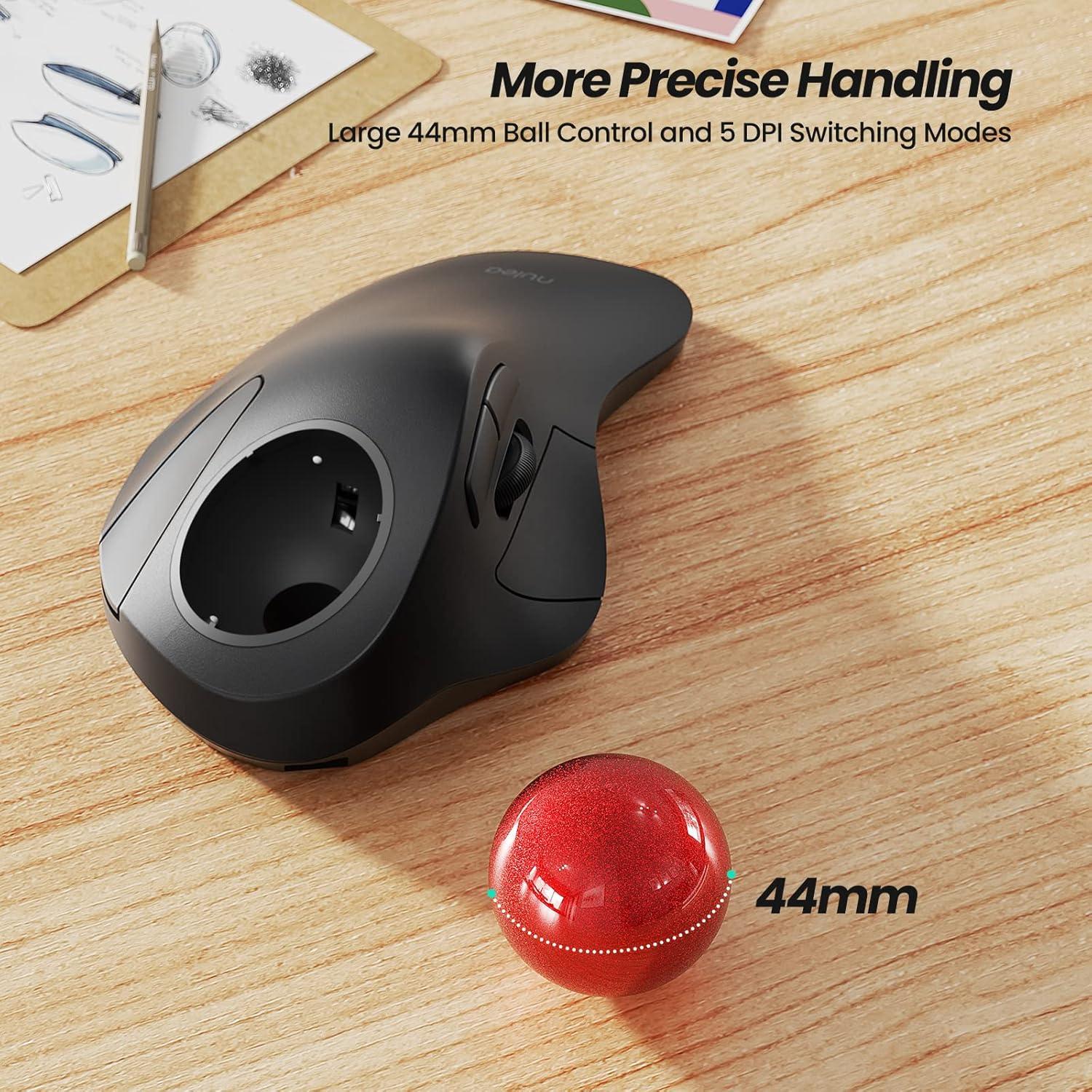 Mouse Trackball Ergonómico Inalámbrico Nulea M505, 5 DPI Ajustables