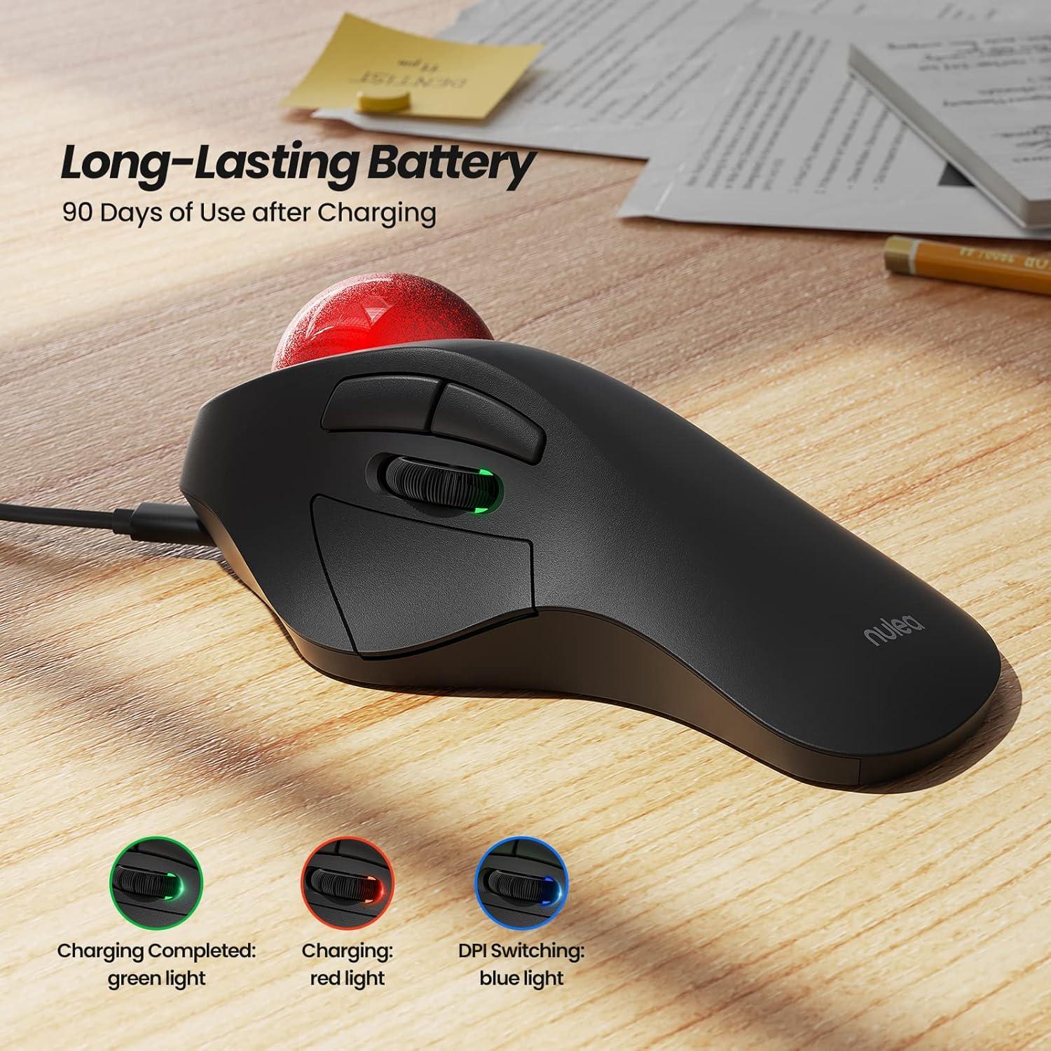 Mouse Trackball Ergonómico Inalámbrico Nulea M505, 5 DPI Ajustables
