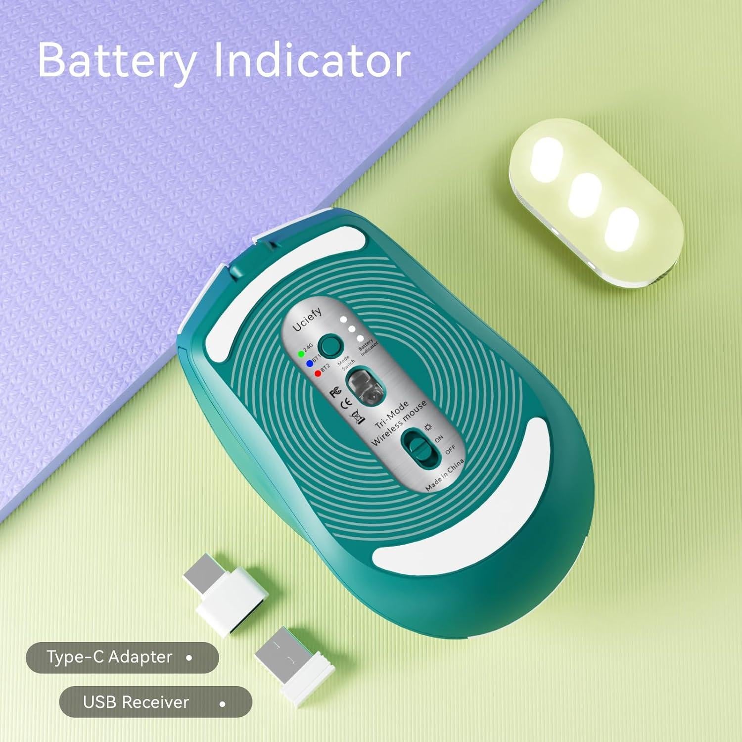 Ratón Inalámbrico Uciefy Verde Recargable USB-C 3 DPI